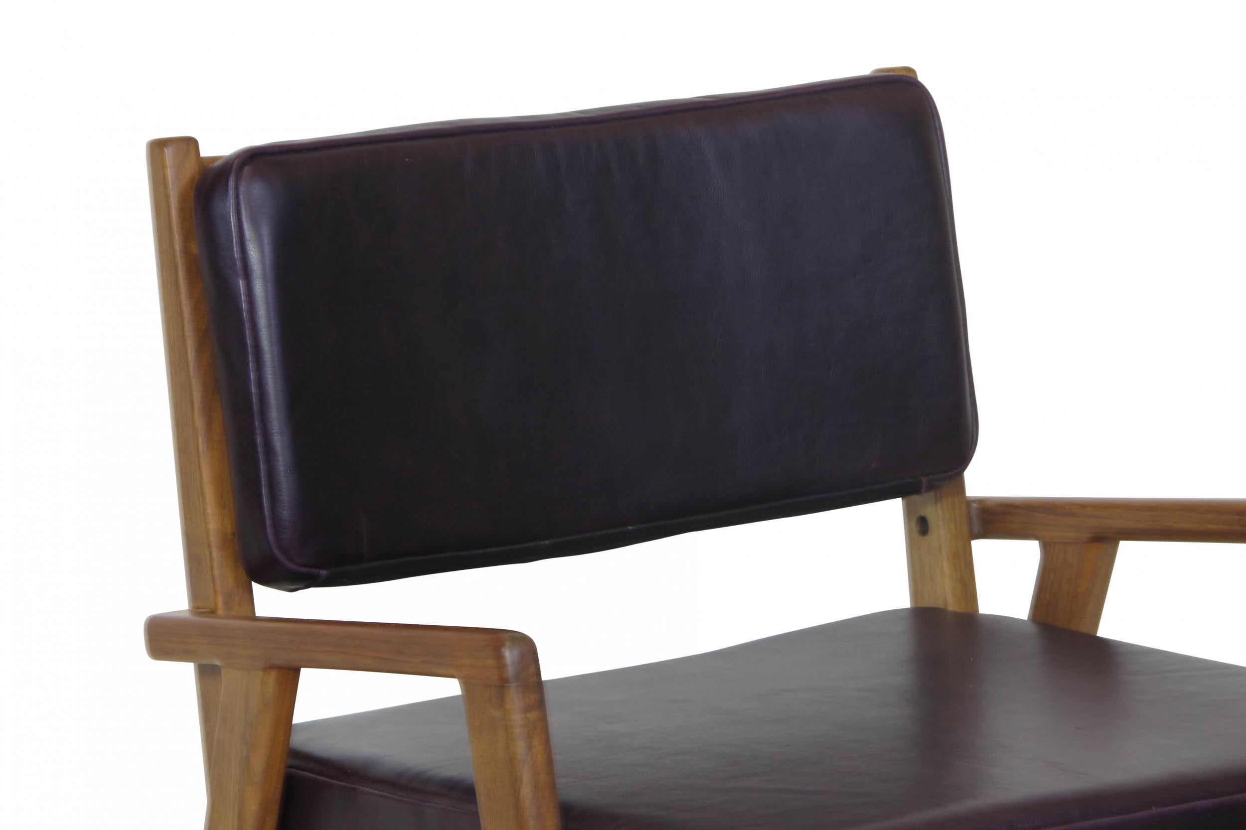 Mid-Century Walnut Armchairs in New Aubergine Leather 3