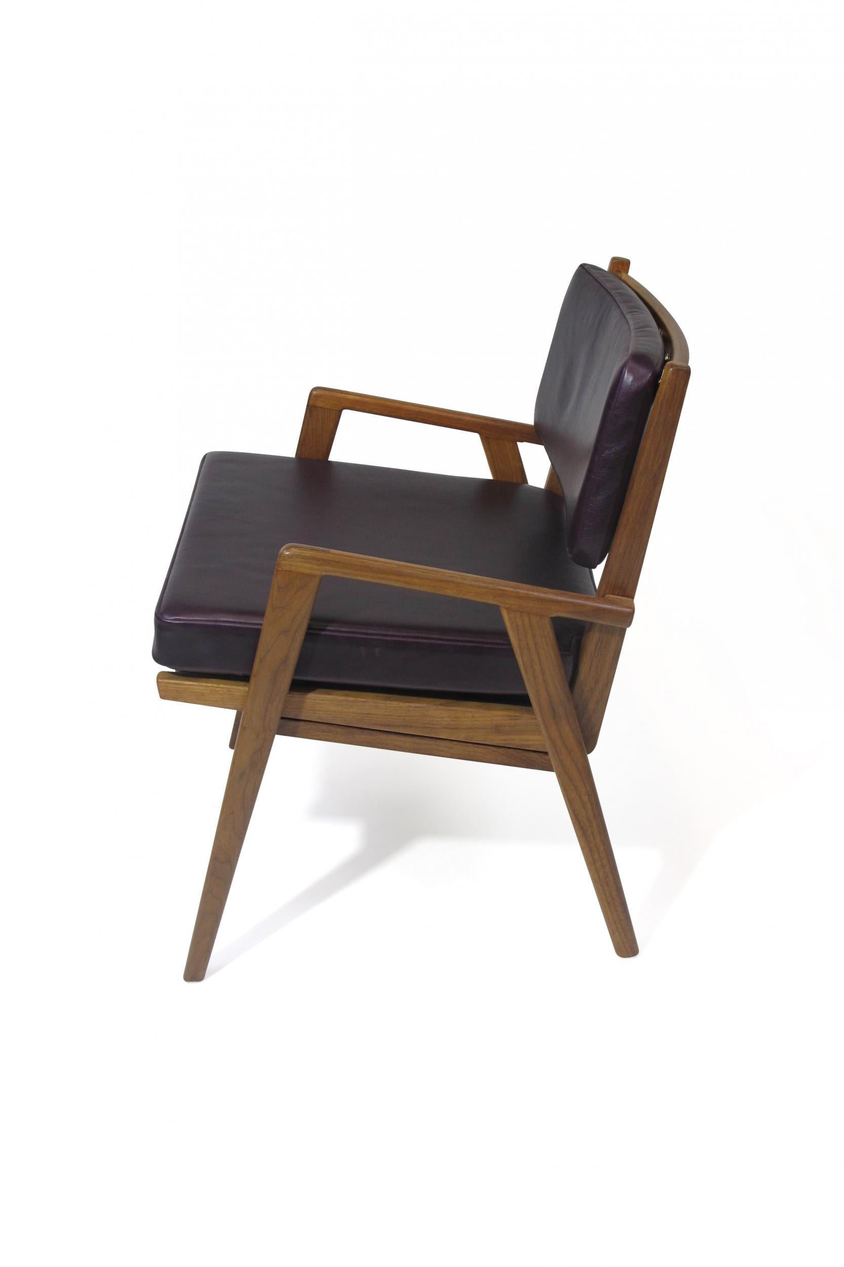 Oiled Mid-Century Walnut Armchairs in New Aubergine Leather