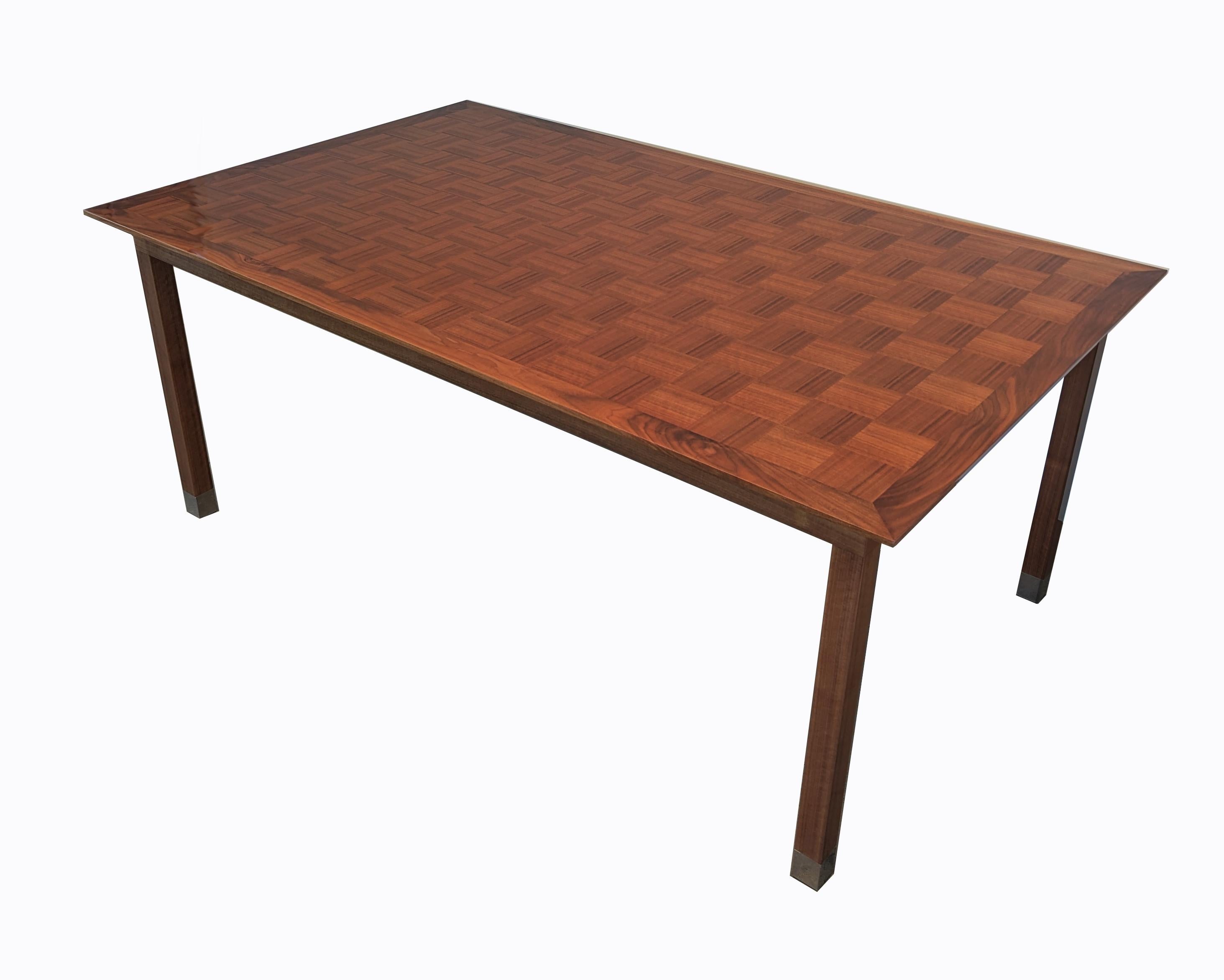 Walnut Chequerboard Top Dining Table - One-of-a-Kind For Sale 1