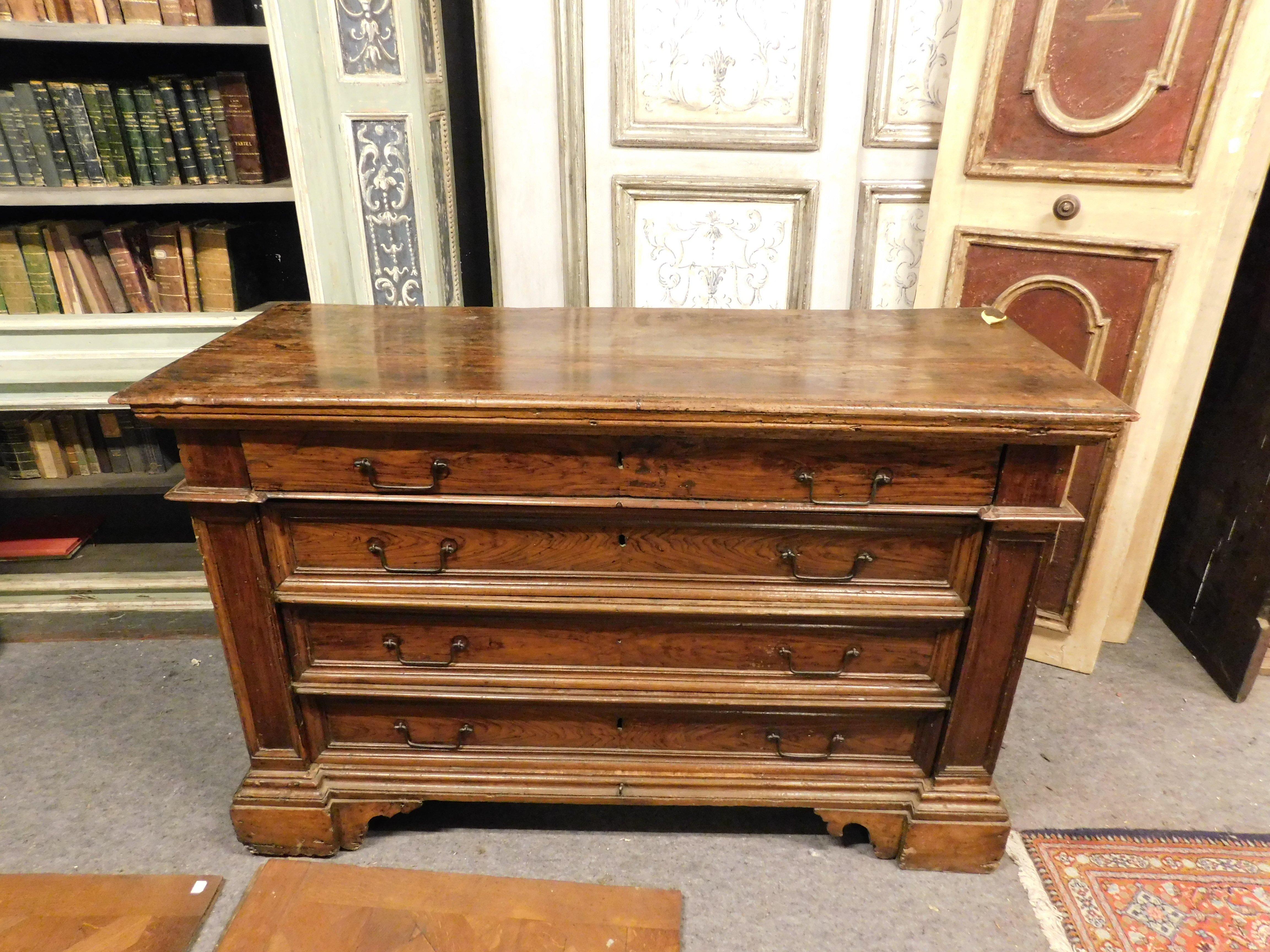 Hand-Carved Walnut chest of drawers, bedroom chest of drawers, central Italy For Sale