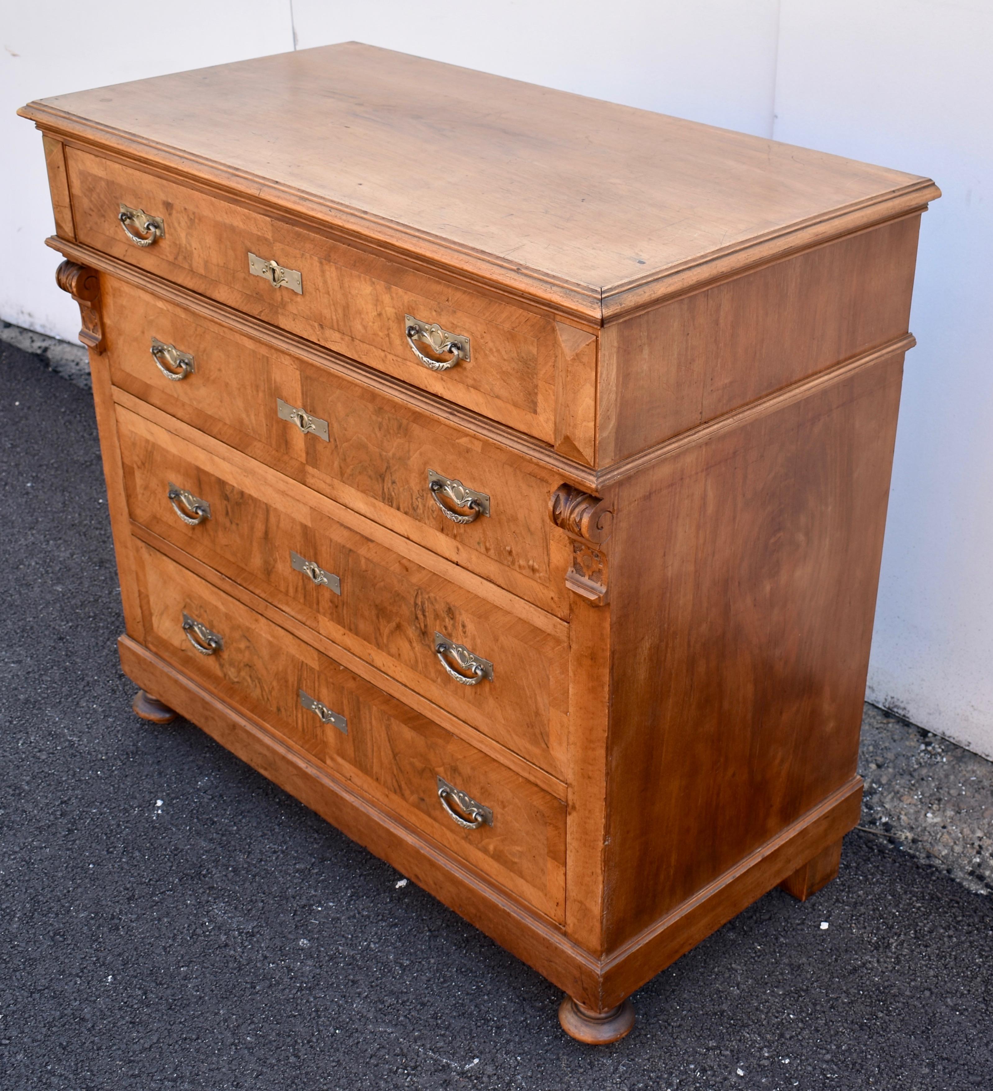 Polished Walnut Chest of Four Drawers