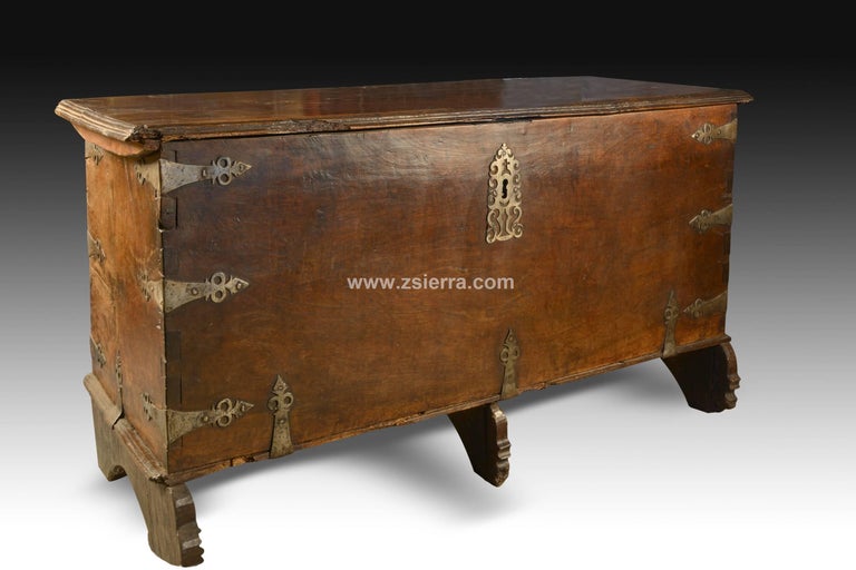 18th Century and Earlier Walnut Chest with Wrought Iron Fittings, Baroque, 17th Century For Sale