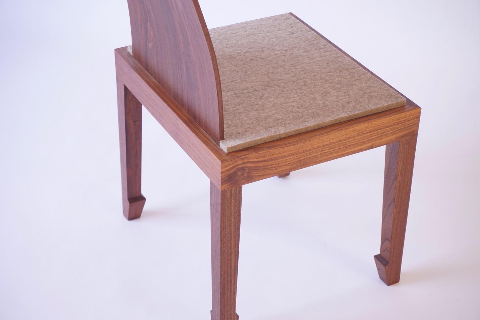 Solid Back Walnut Chinese Dining Chair with Felt Cushion  In Excellent Condition For Sale In Bangall, NY