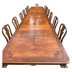 Used Walnut Chippendale Conference Dining Table with 16 Chairs