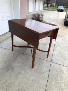 Walnut Chippendale Pembroke Table Tapered Legs, Arched Stretcher Pennsylvania