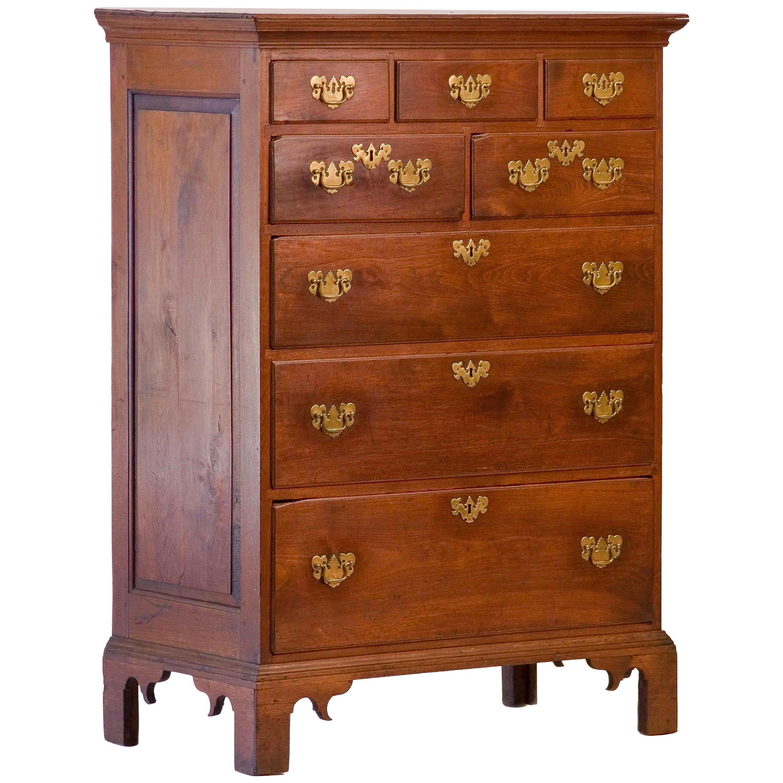 Walnut Chippendale Semi High Chest of Drawers