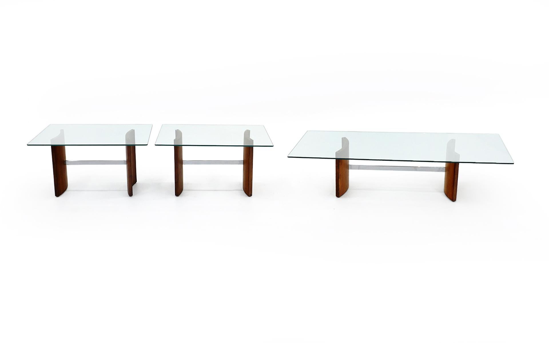 Mid-Century Modern Walnut, Chrome and Glass Coffee Table by Selig, 1960s For Sale
