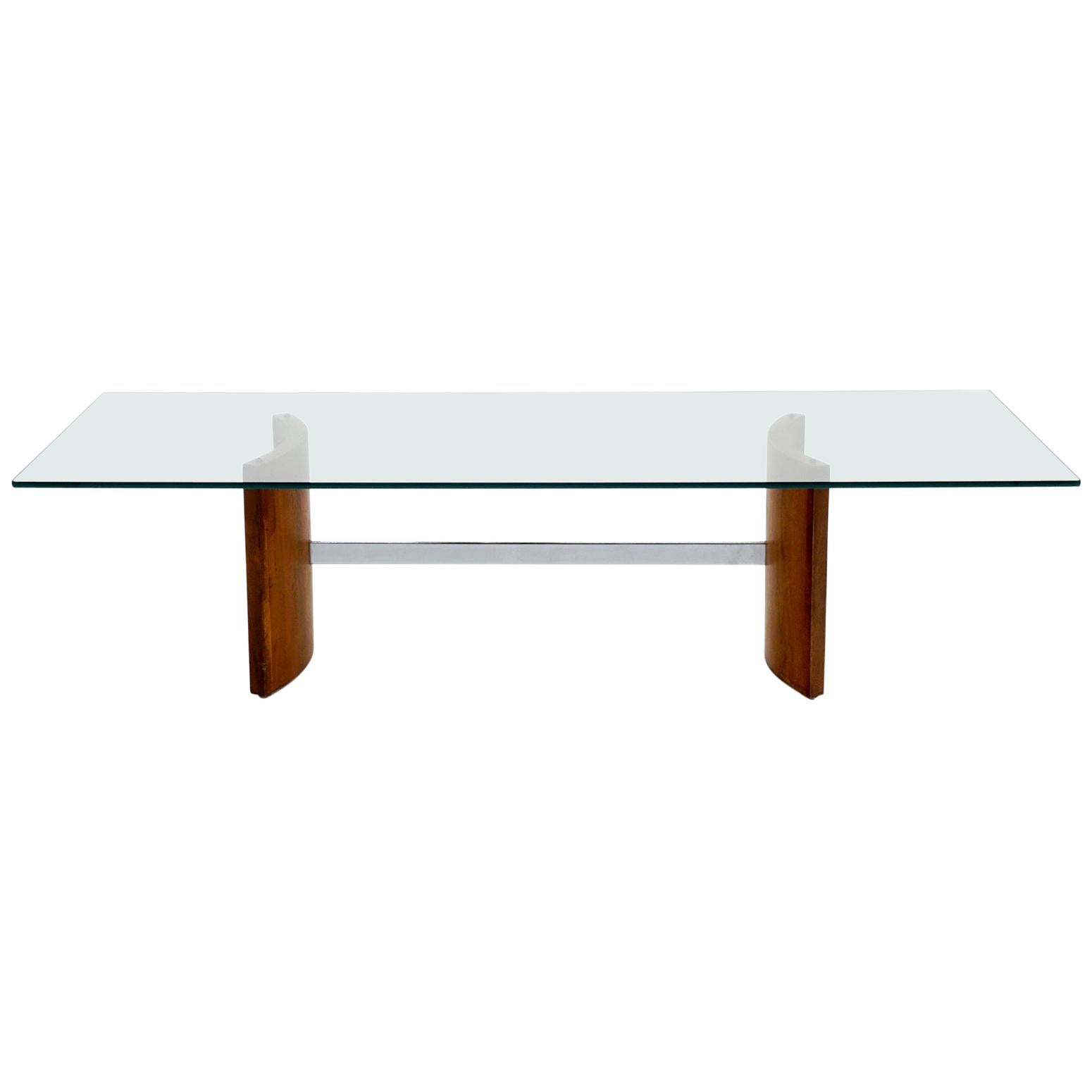 Table basse en noyer:: chrome et verre de Selig:: années 1960