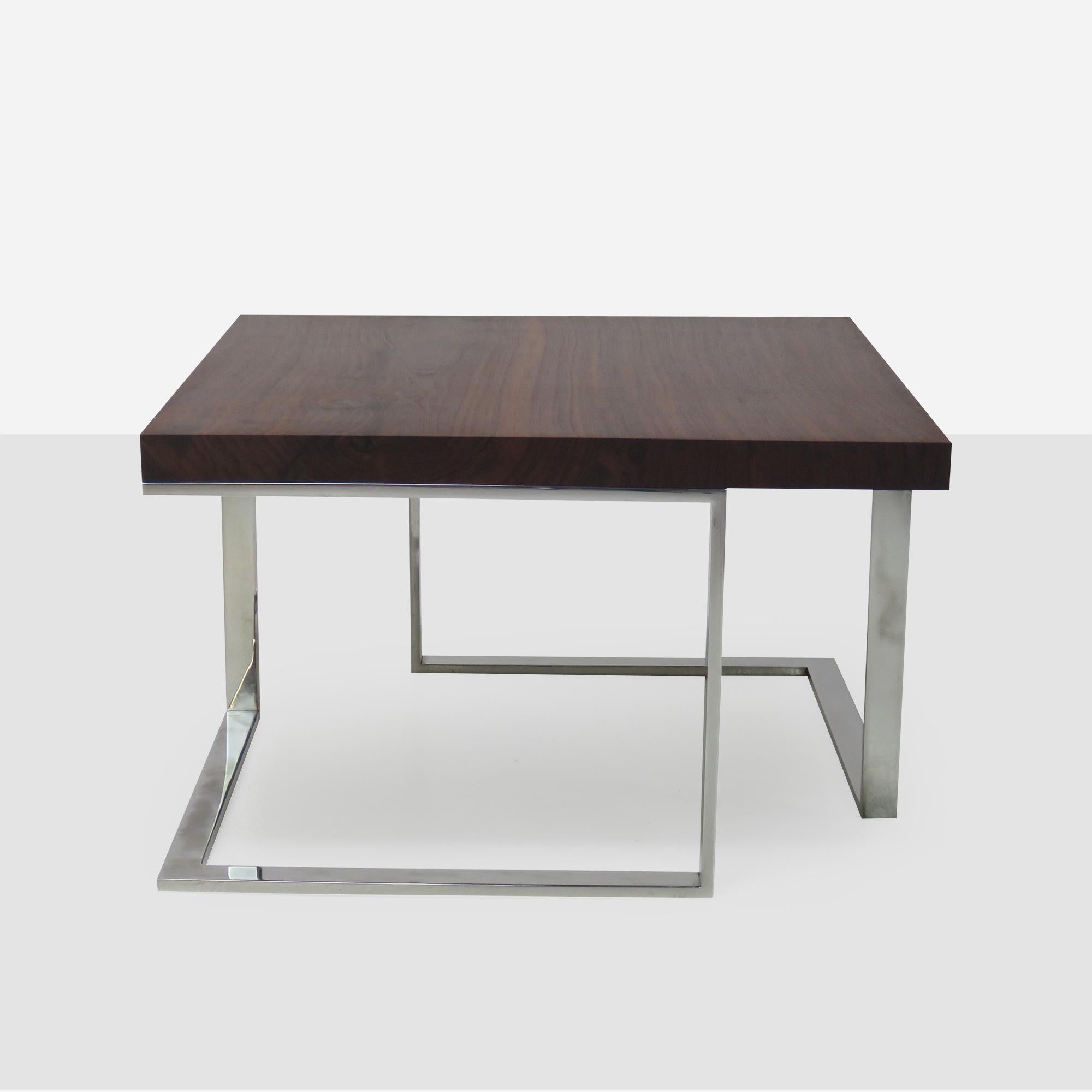 Modern Walnut & Chrome Coffee Table For Sale