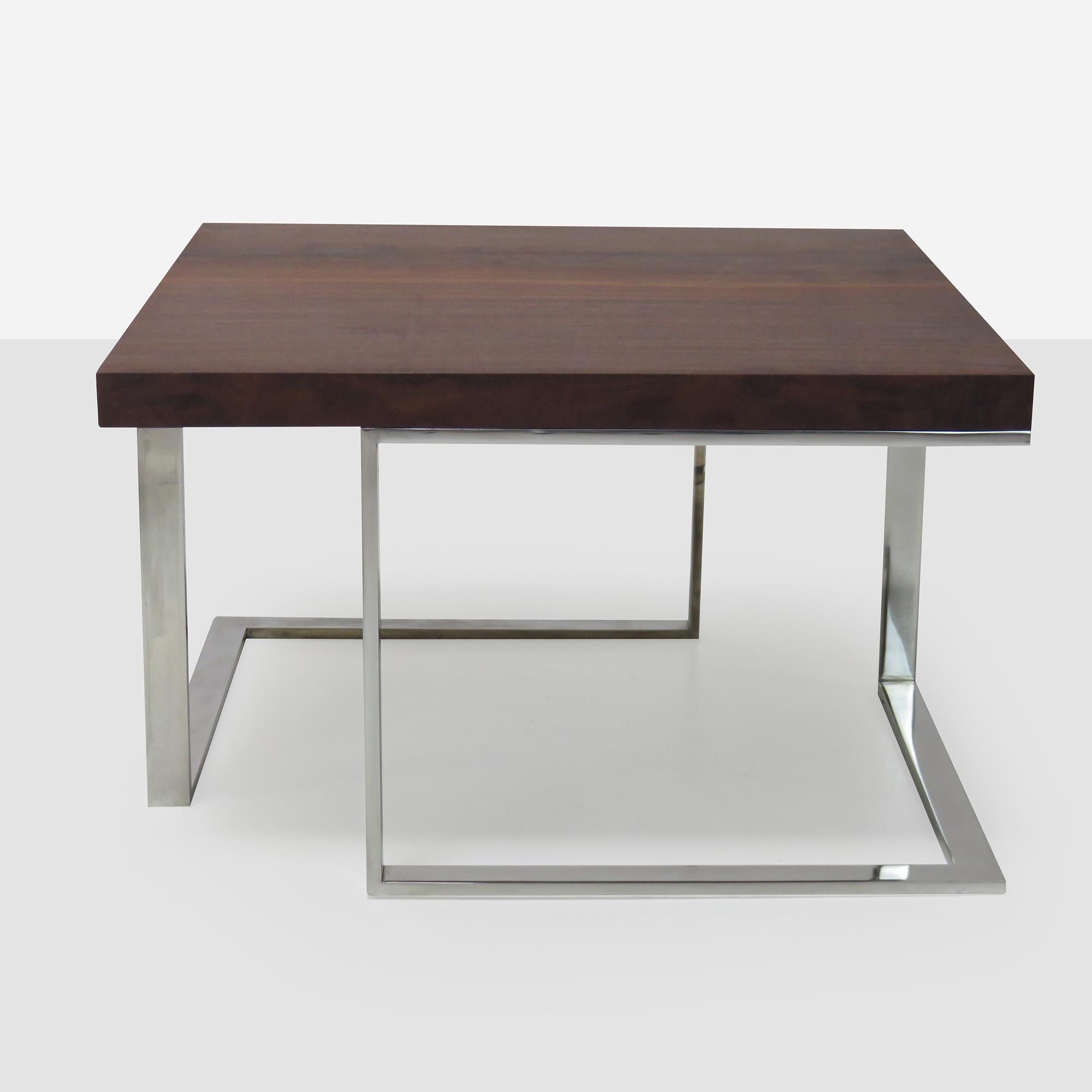 Walnut & Chrome Coffee Table In Good Condition For Sale In San Francisco, CA