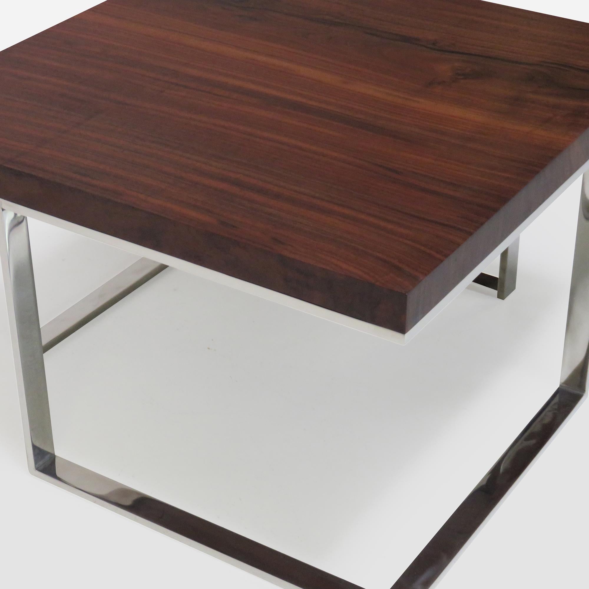 Contemporary Walnut & Chrome Coffee Table For Sale