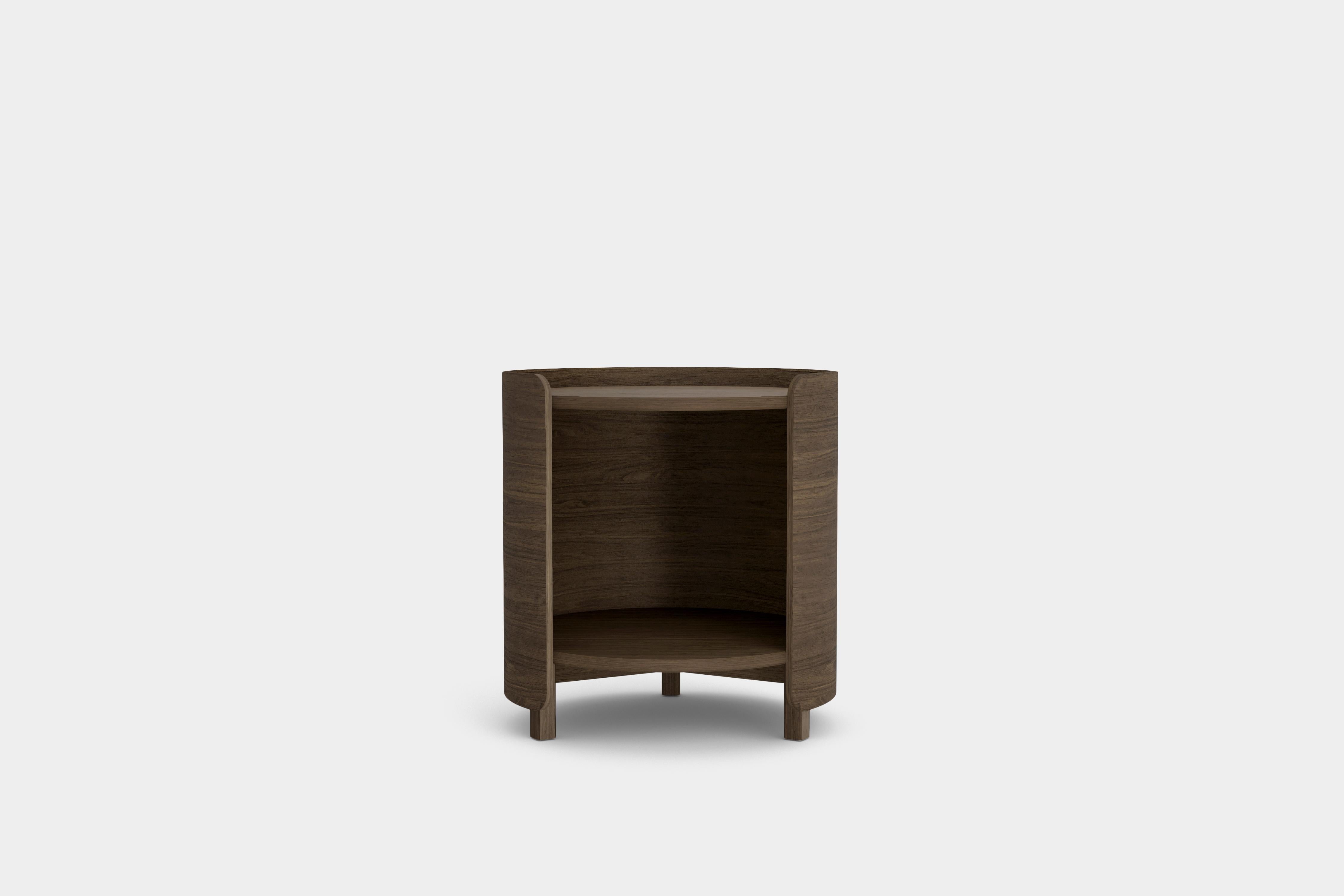 Mexican Prima Side Table, Night Stand in Walnut Wood Finish by Joel Escalona For Sale