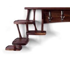 Walnut Cirrus Coat Rack, Modern Wall Mounted Hooks and Shelves by Arid