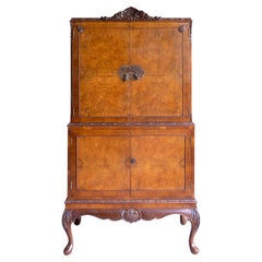 Walnut Cocktail Bar with Hand-Carved Dragooned Edge on Cabriole Feet, ca. 1920