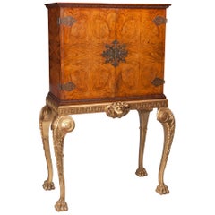 Walnut Cocktail Cabinet on Carved Giltwood Base