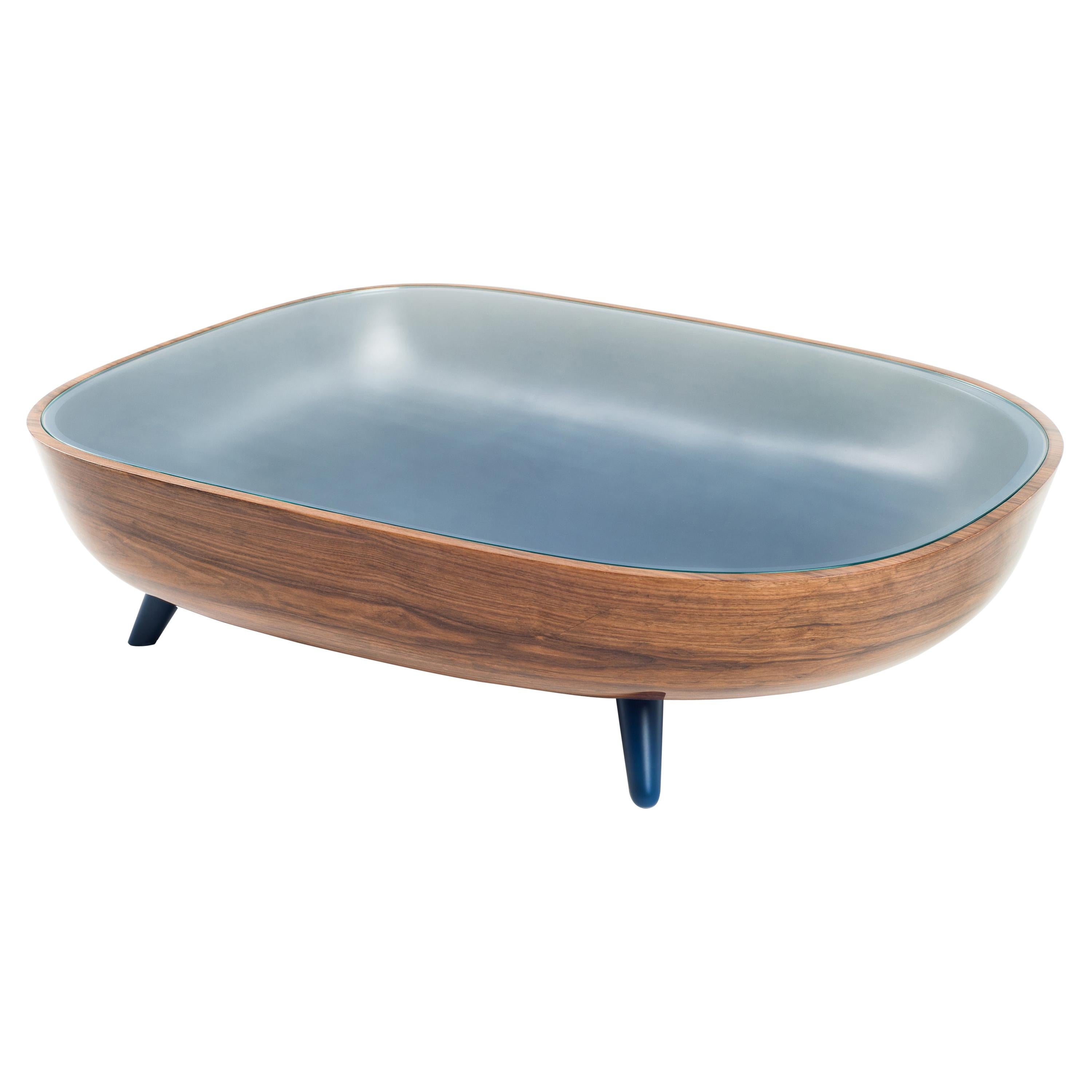 Walnut Coffee Table SPFERE with Glass Tabletop for Functional Interior For Sale