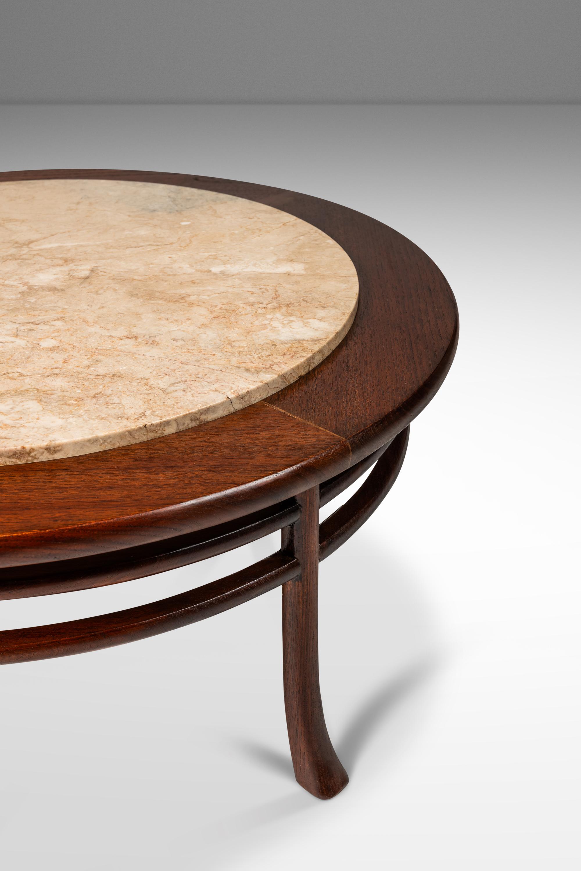 Walnut Coffee Table w/ Travertine Top Attributed to T.H. Robsjohn Gibbings, 1950 For Sale 7