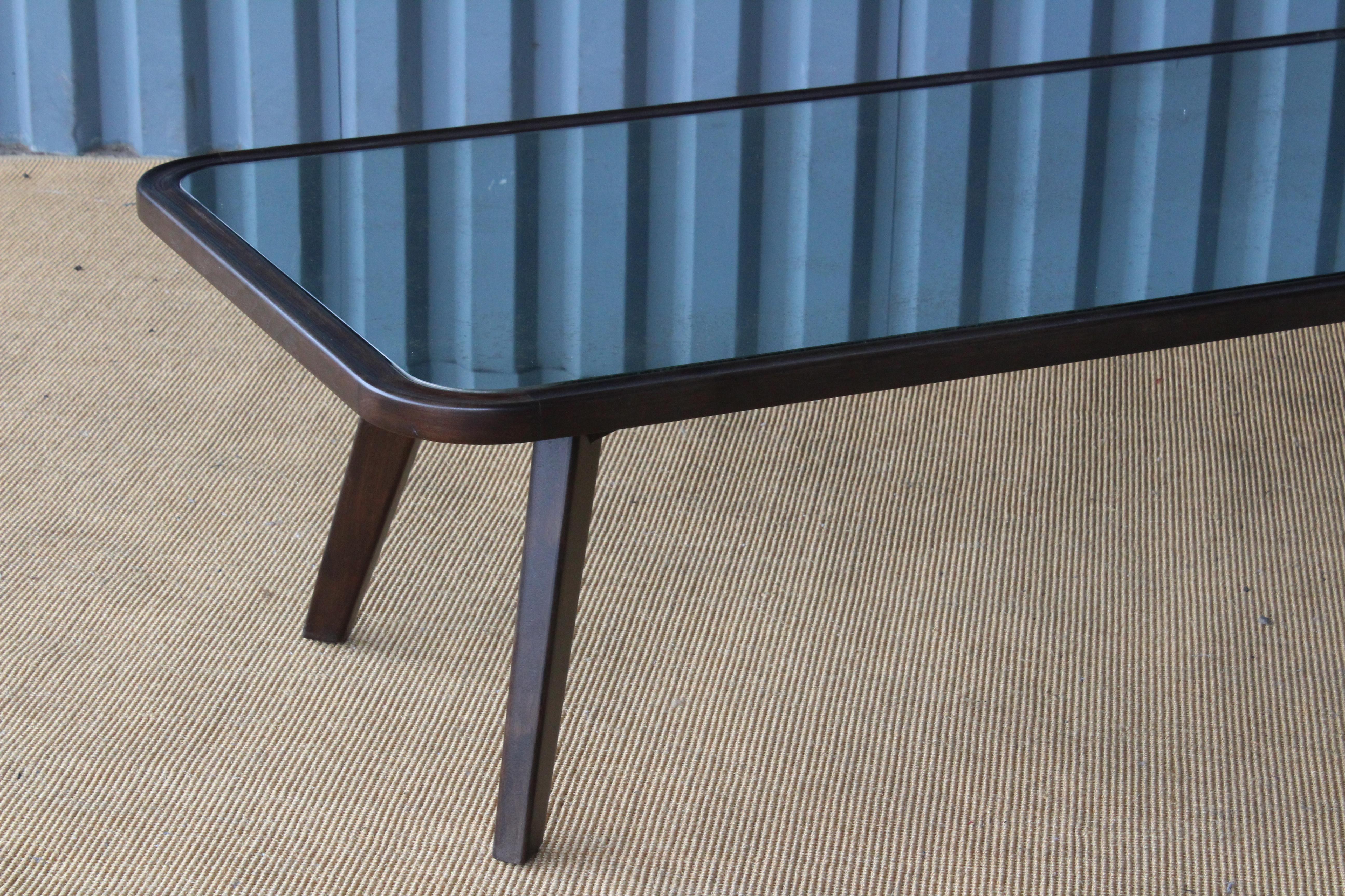 Mid-Century Modern Walnut Coffee Table with an Antique Mirror Surface