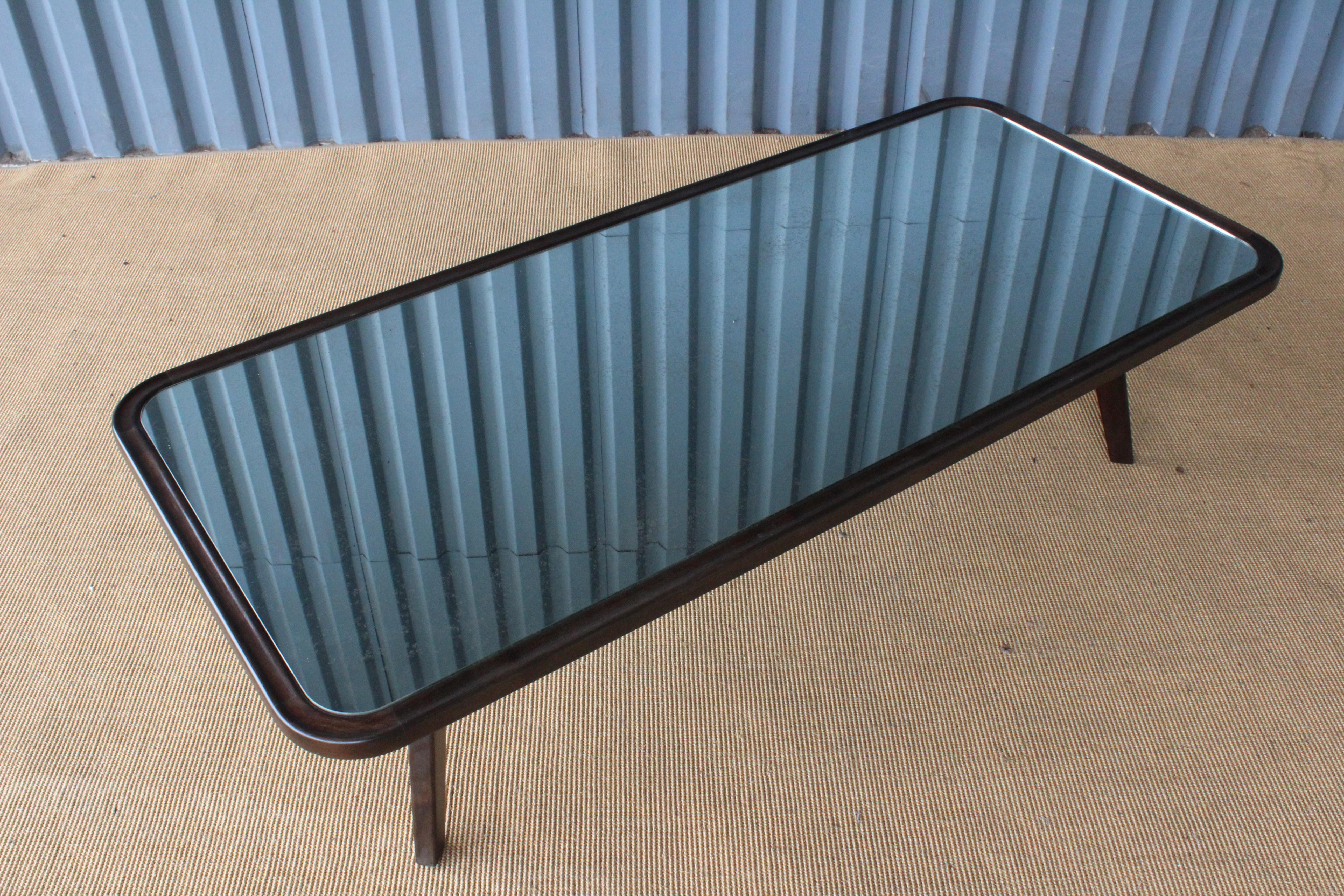 Walnut Coffee Table with an Antique Mirror Surface In Good Condition In Los Angeles, CA