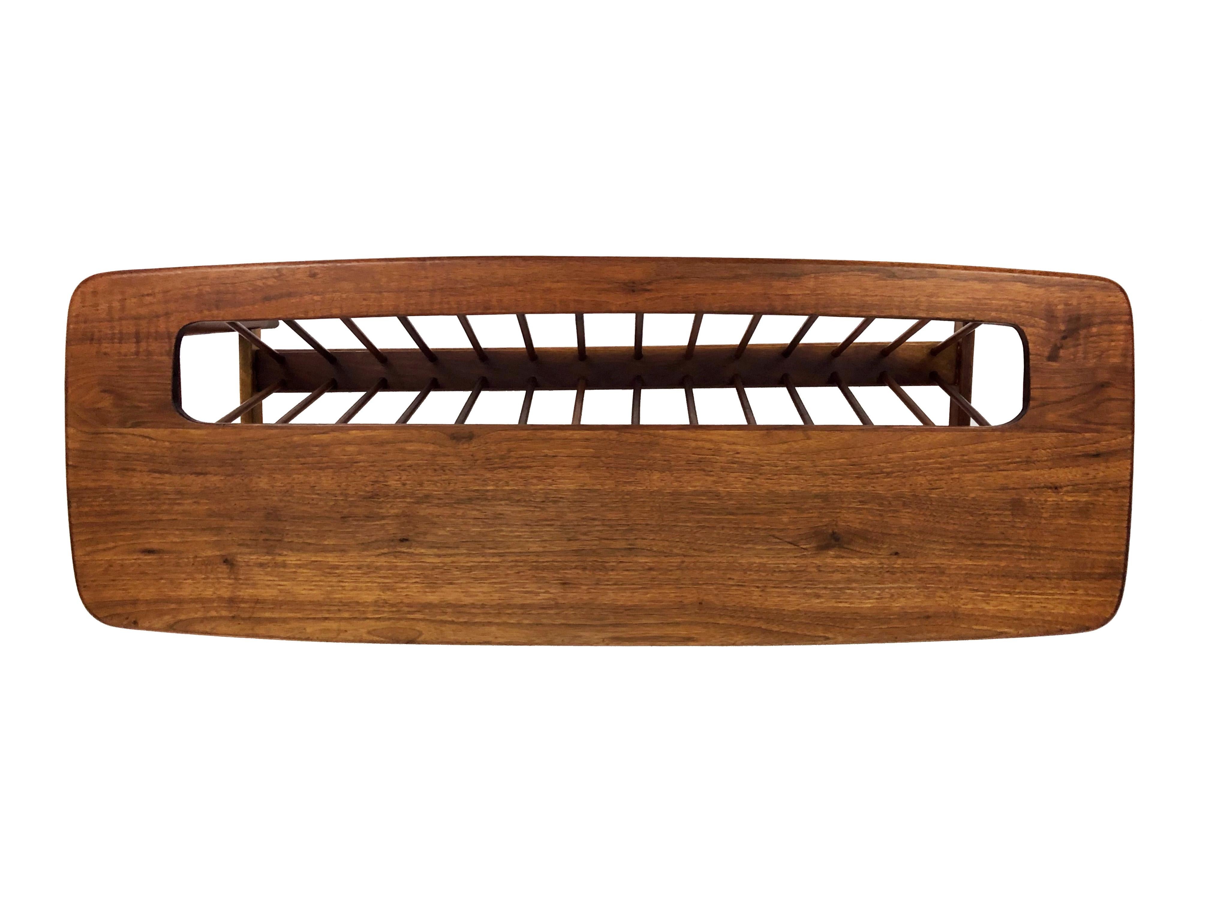 Mid-Century Modern Walnut Coffee Table with Magazine Rack by Arthur Umanoff