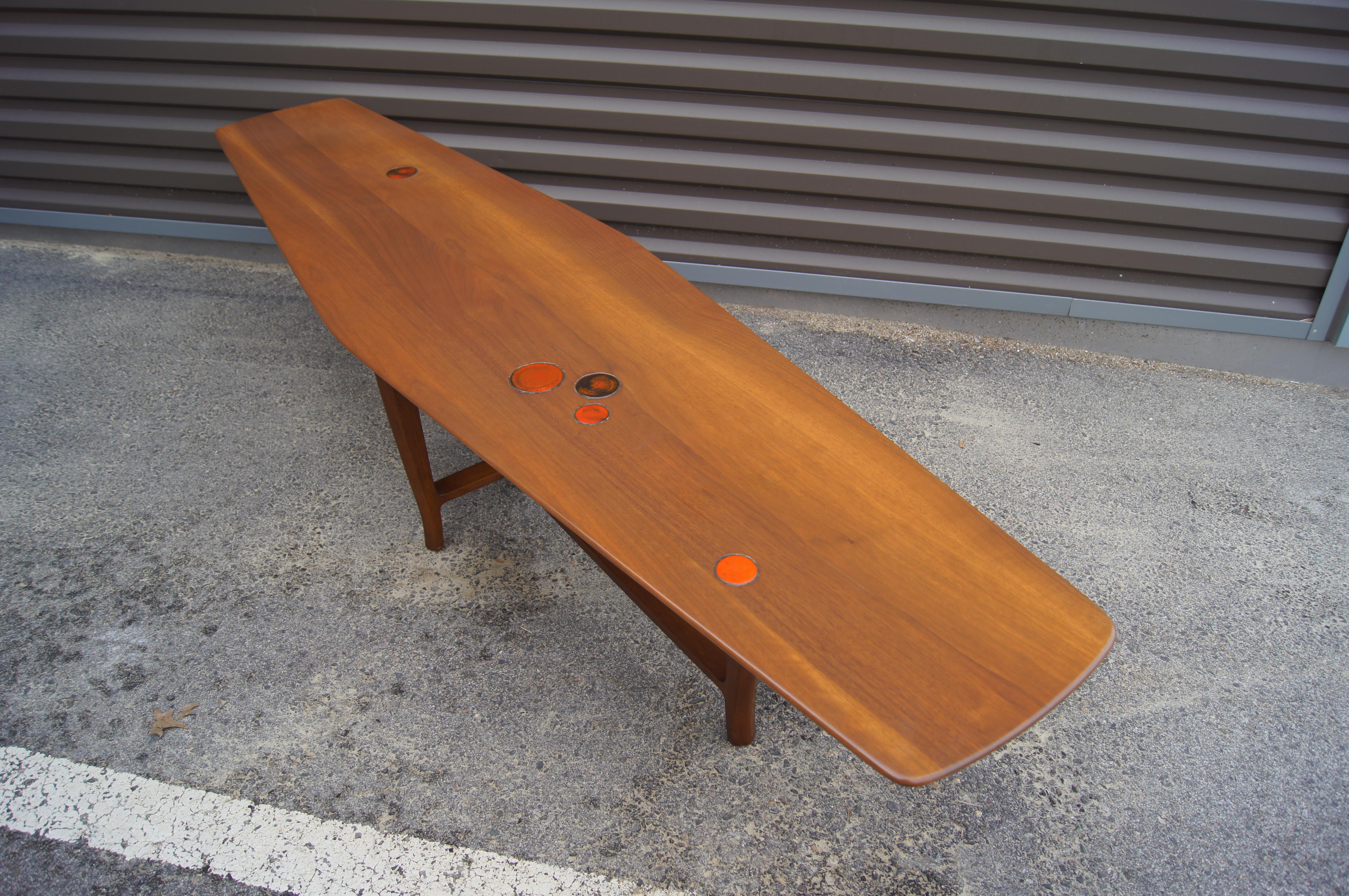 Ceramic Walnut Coffee Table with Natzler Tiles, Model 5632N by Edward Wormley for Dunbar