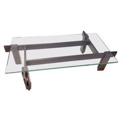 Walnut Coffee Table with Rectangular Glass Top Attributed to Ico Parisi, Italy