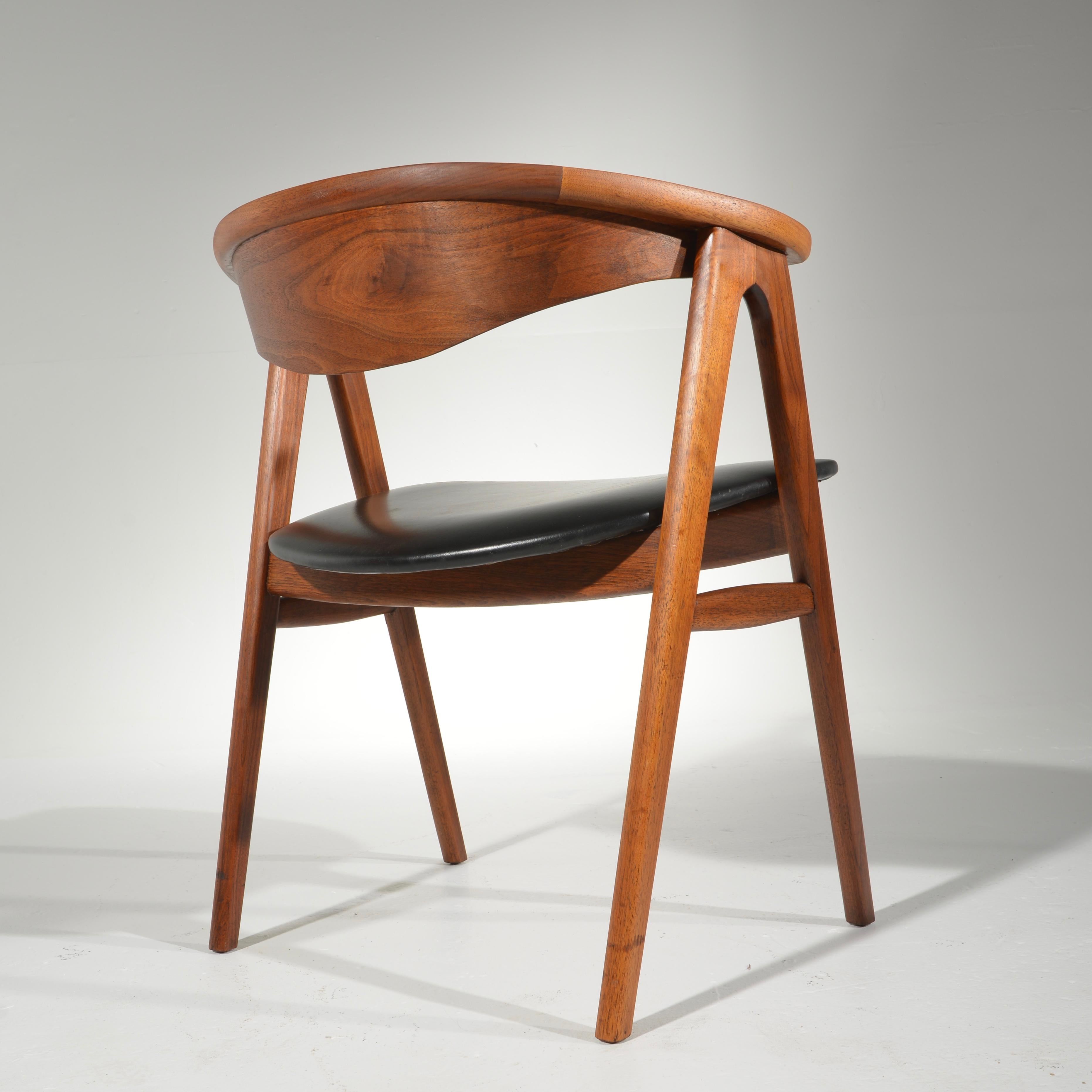 Leather Walnut Compass Chair by Erik Kirkegaard for Høng Stolefabrik and DUX