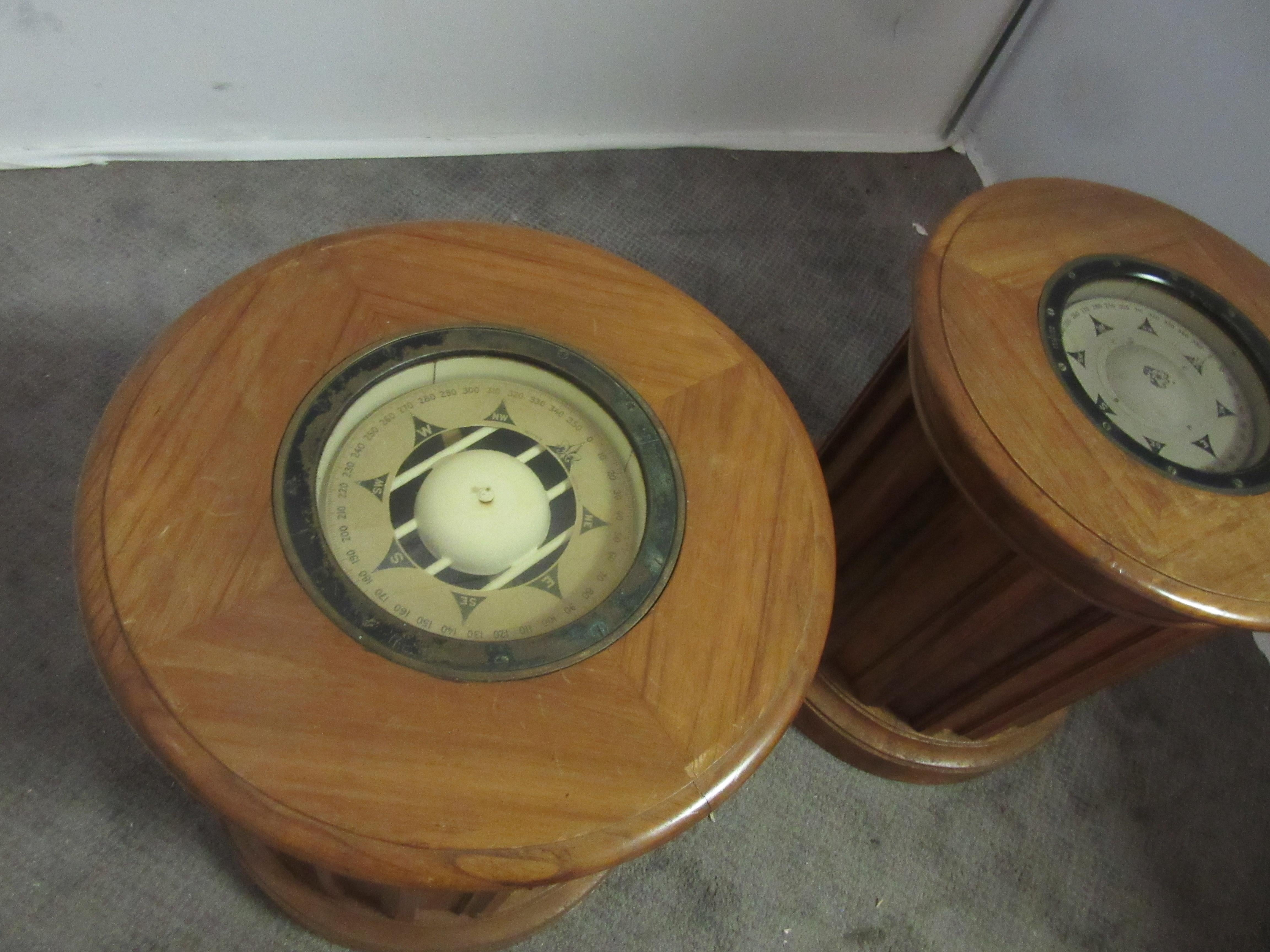 Art Deco Walnut Compass Tables with Burled Walnut Slats