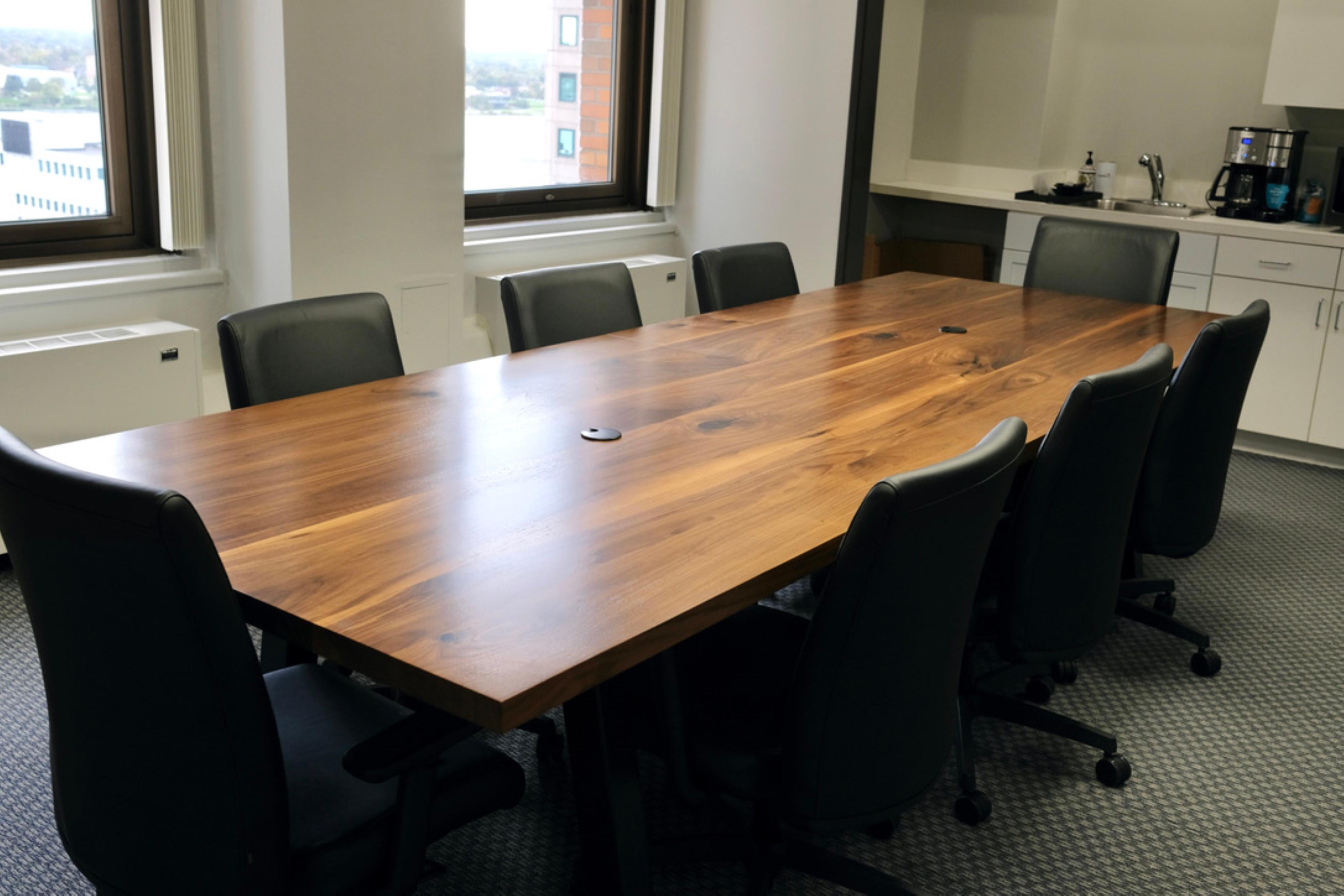 American Walnut Conference Table with Splayed Steel Legs For Sale