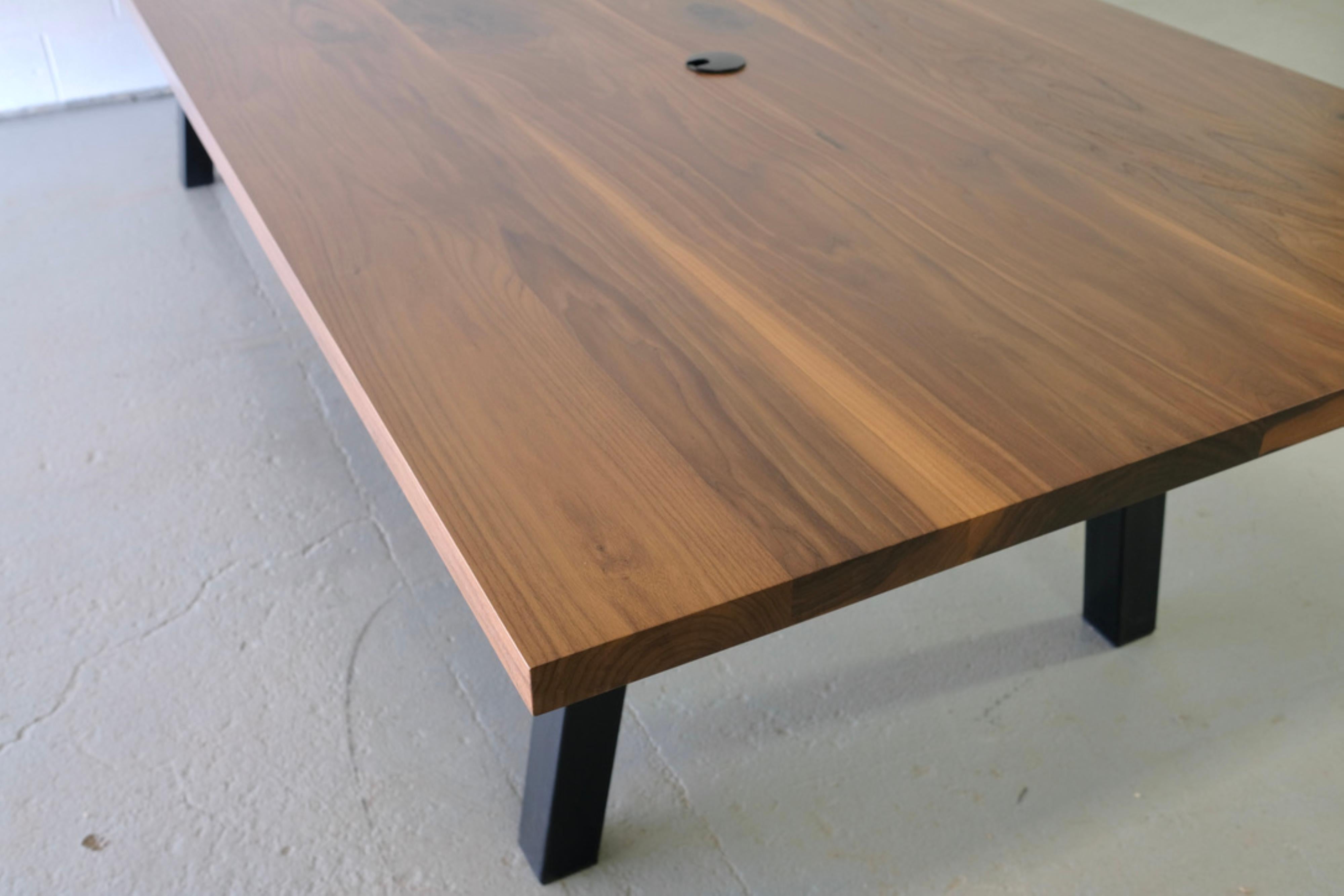 Metalwork Walnut Conference Table with Splayed Steel Legs For Sale