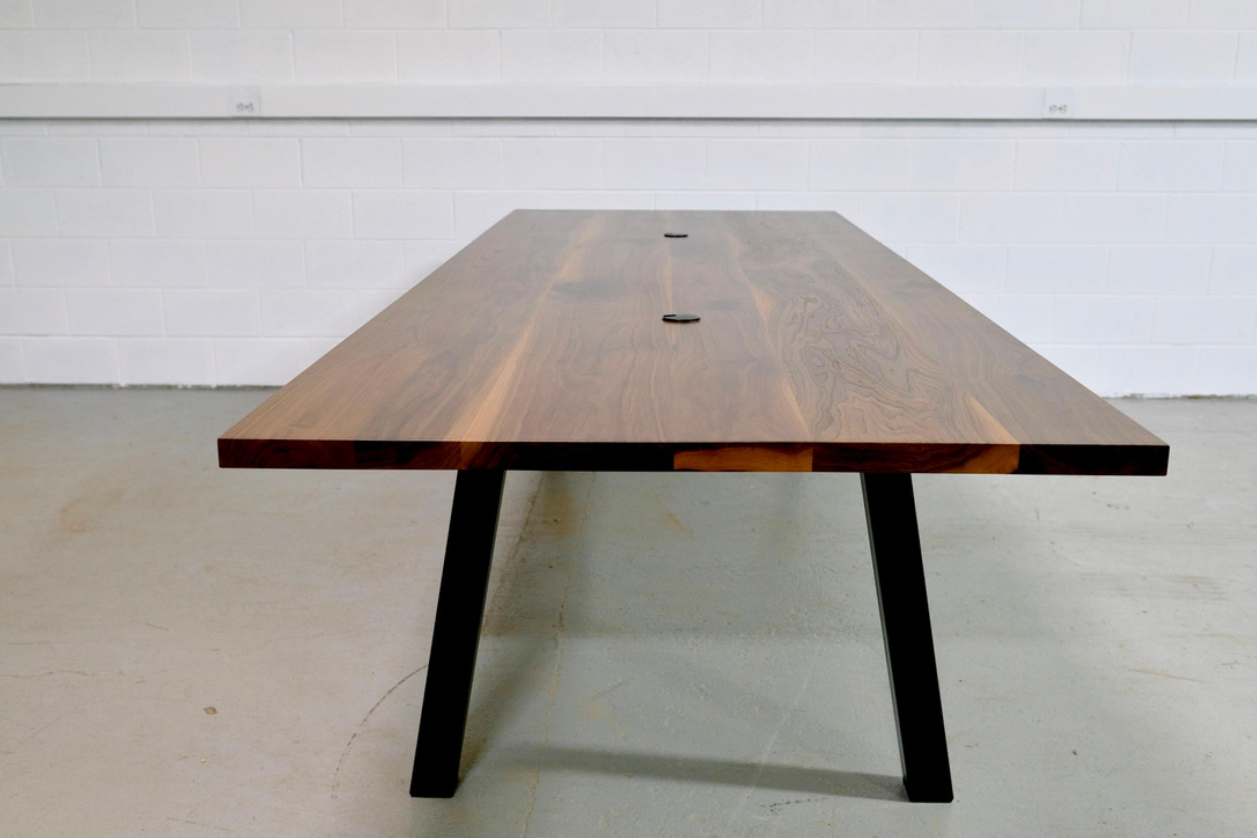 Contemporary Walnut Conference Table with Splayed Steel Legs For Sale