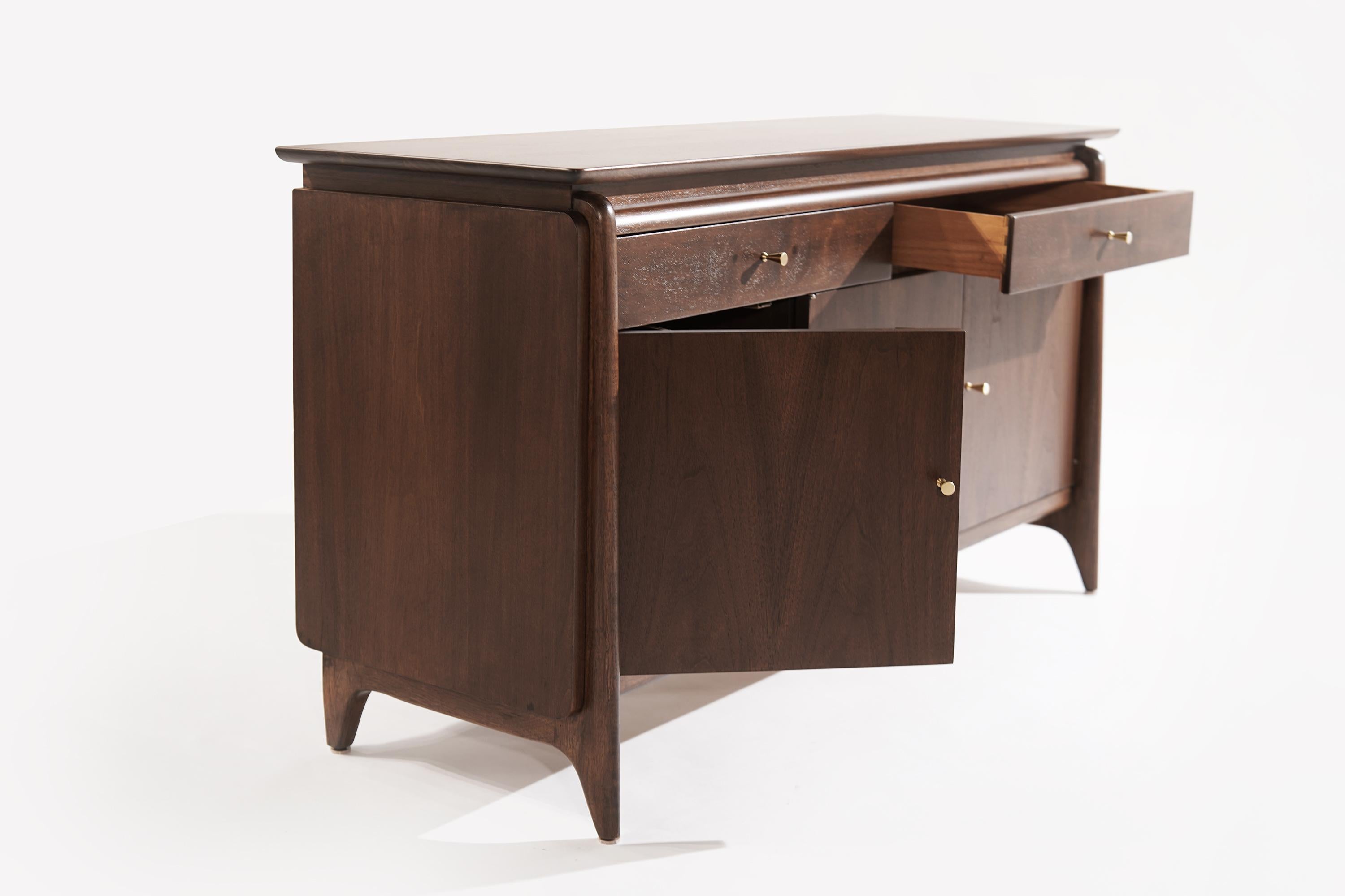 Brass Walnut Console by John Stuart, 1950s