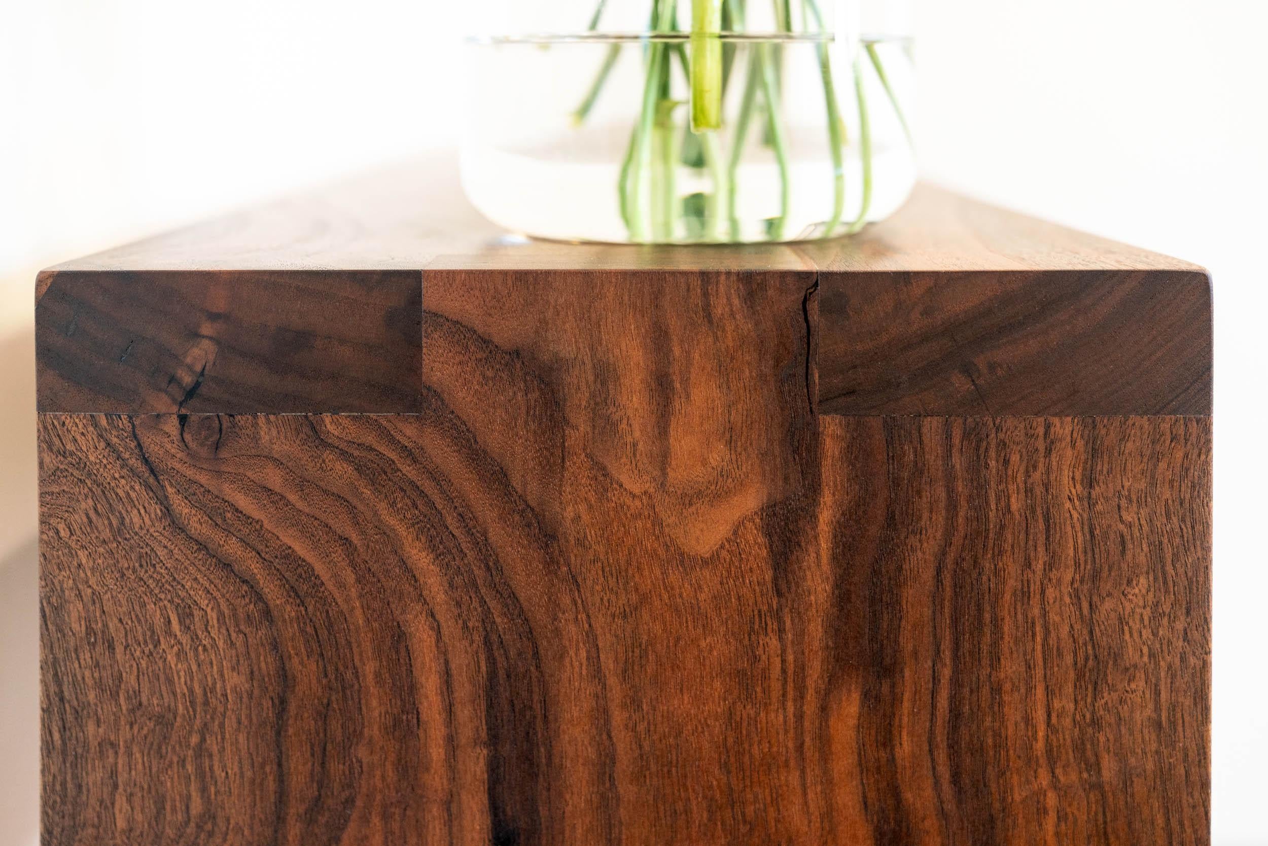 Woodwork Narrow Walnut Wood Console Table by Alabama Sawyer For Sale