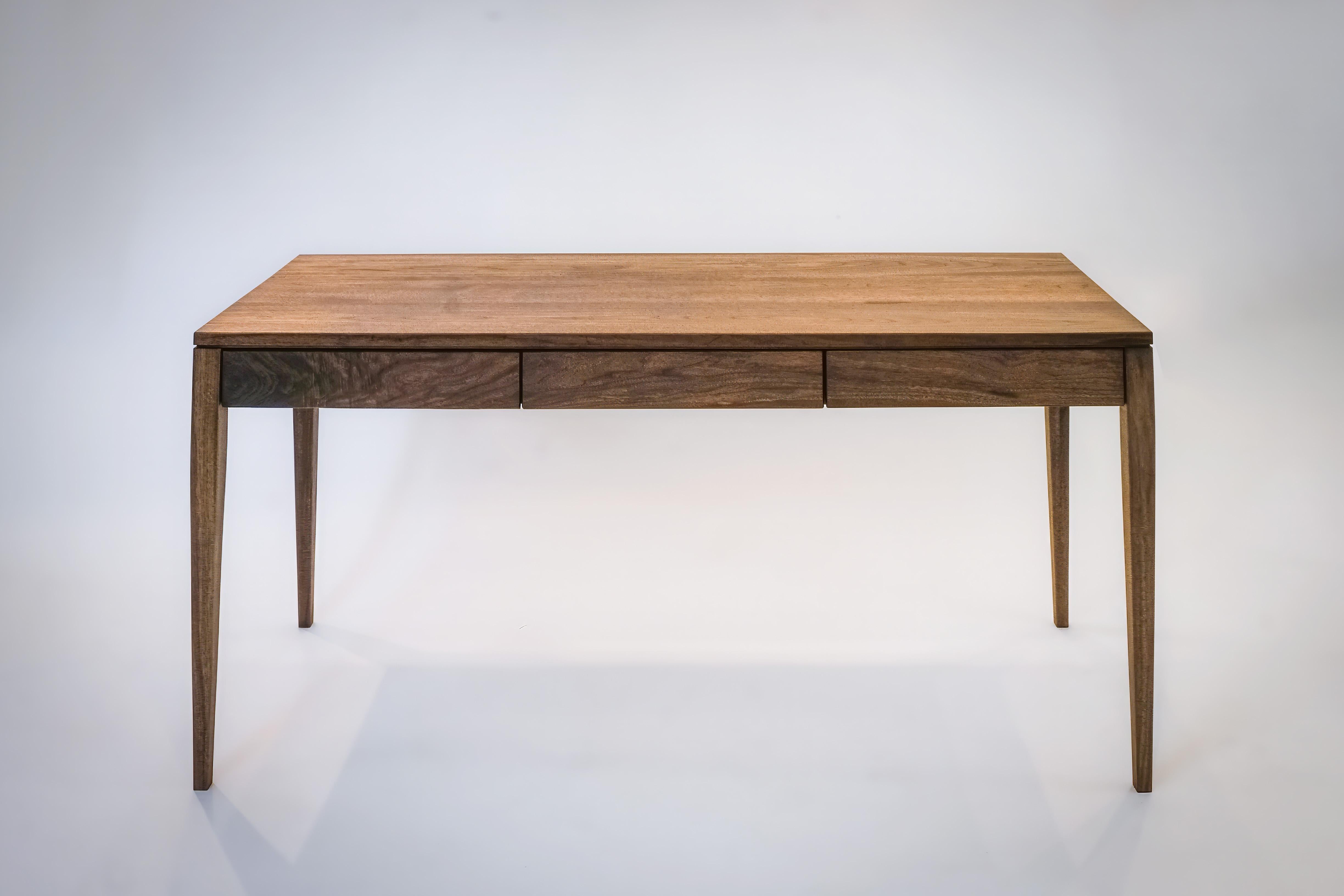 Oak Walnut Console Table Continuous Grain Drawer Fronts   For Sale