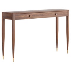 Console en noyer à deux tiroirs de style moderne du milieu du siècle, table d'entrée