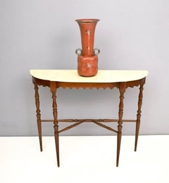 Walnut Console Table with a Demilune Portuguese Pink Marble Top, Italy, 1950s