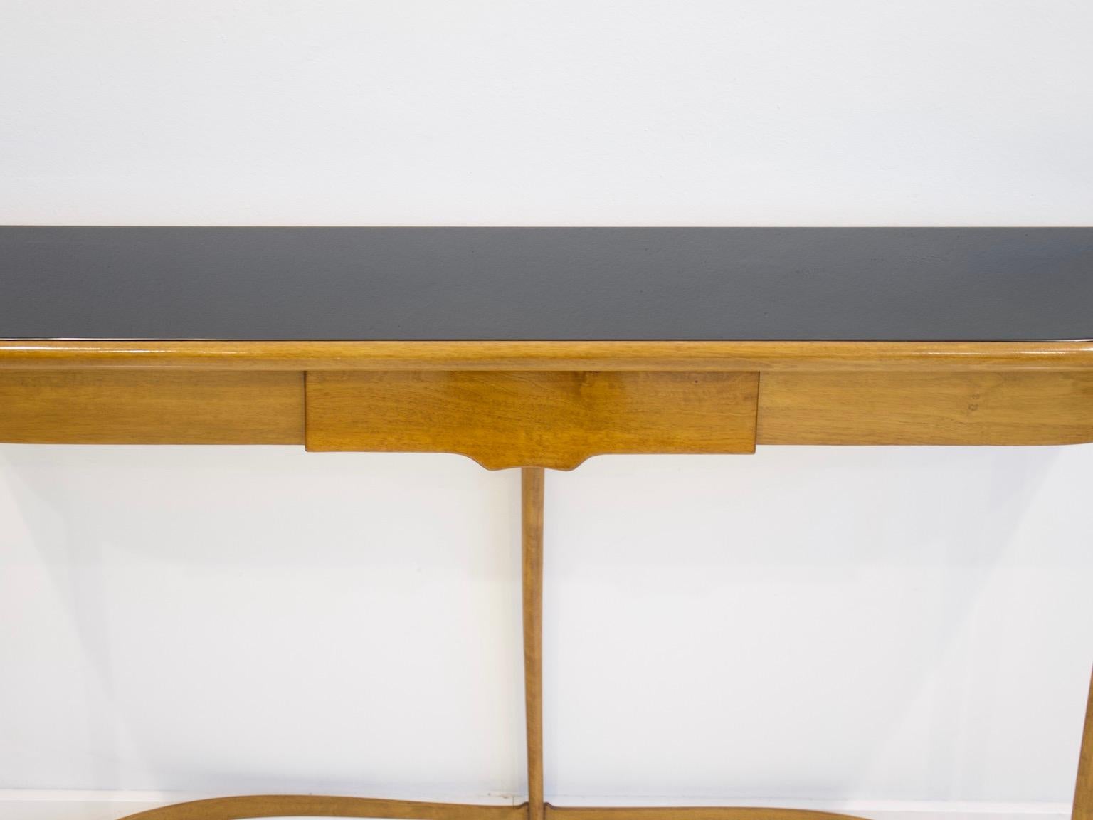 Mid-Century Modern Walnut Console Table with Glass Top by Carlo Enrico Rava
