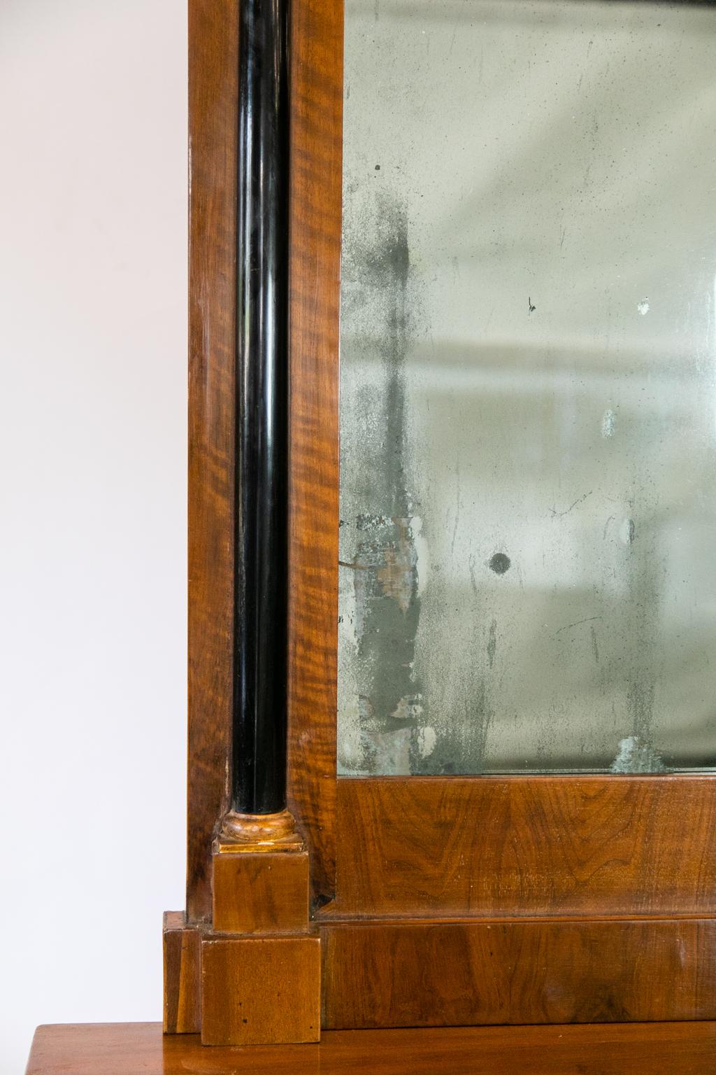 Veneer Walnut Console Table with Pier Mirror For Sale