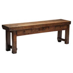 Walnut Console Table with Three Drawers, 19/20th Century