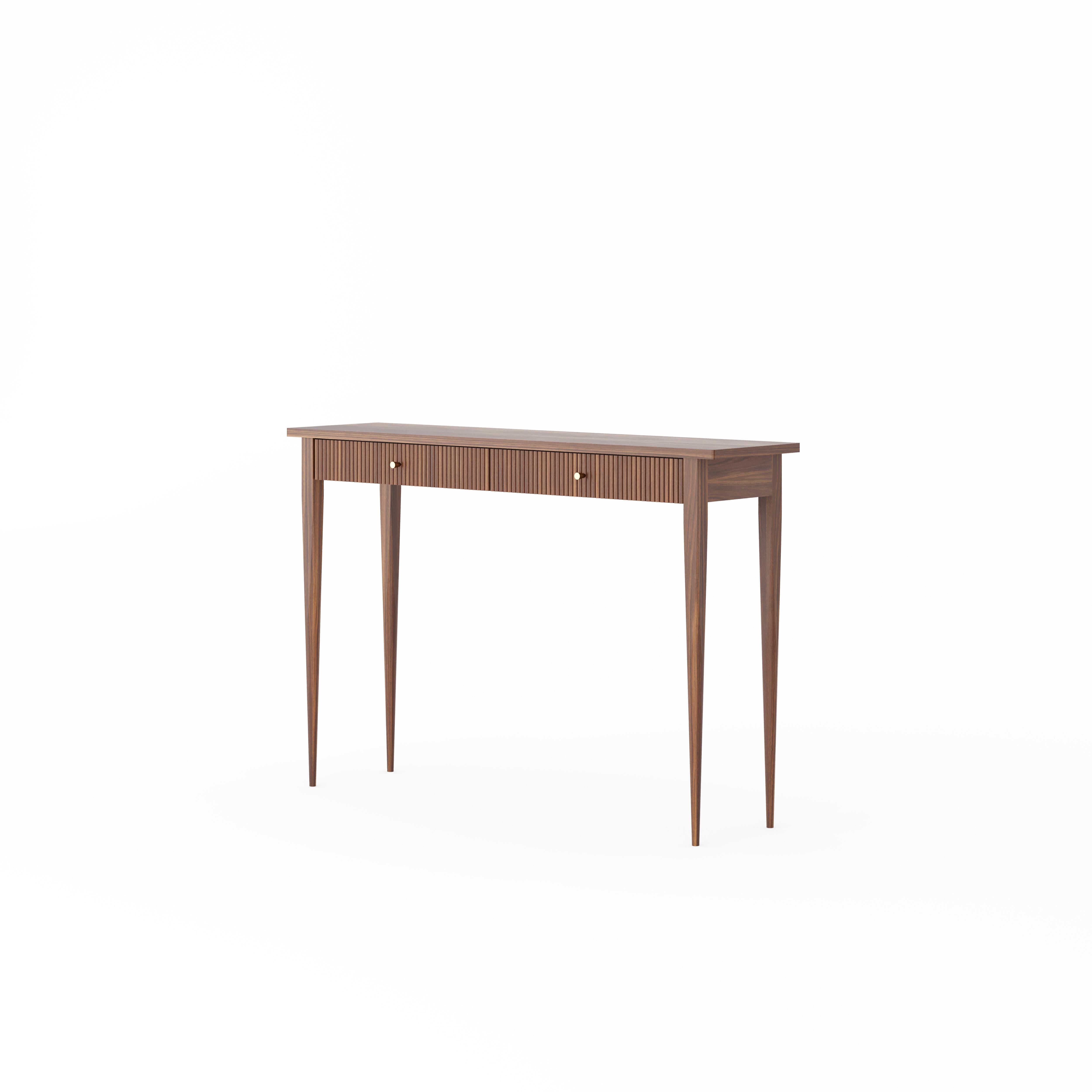 Polonais Console en noyer avec deux tiroirs à lamelles dans le style moderne du milieu du siècle dernier en vente