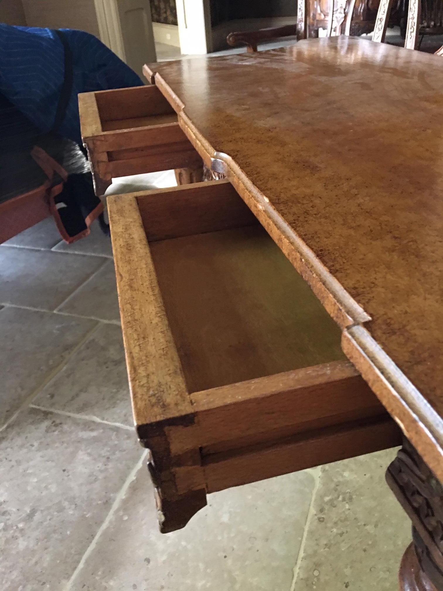 American Walnut Console with a Carved Decorative Apron and Two Drawers, 20th Century For Sale