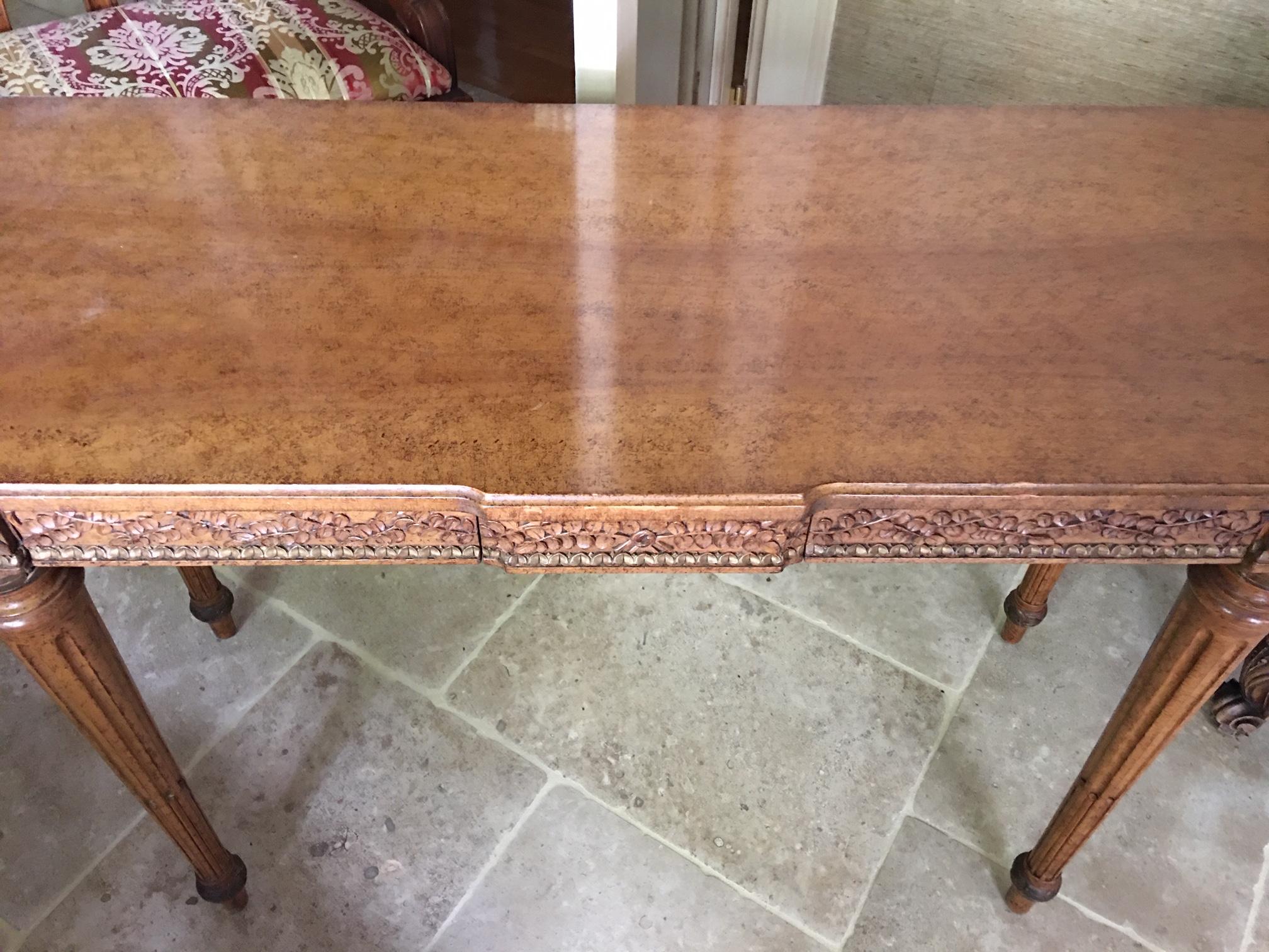 Walnut Console with a Carved Decorative Apron and Two Drawers, 20th Century For Sale 3