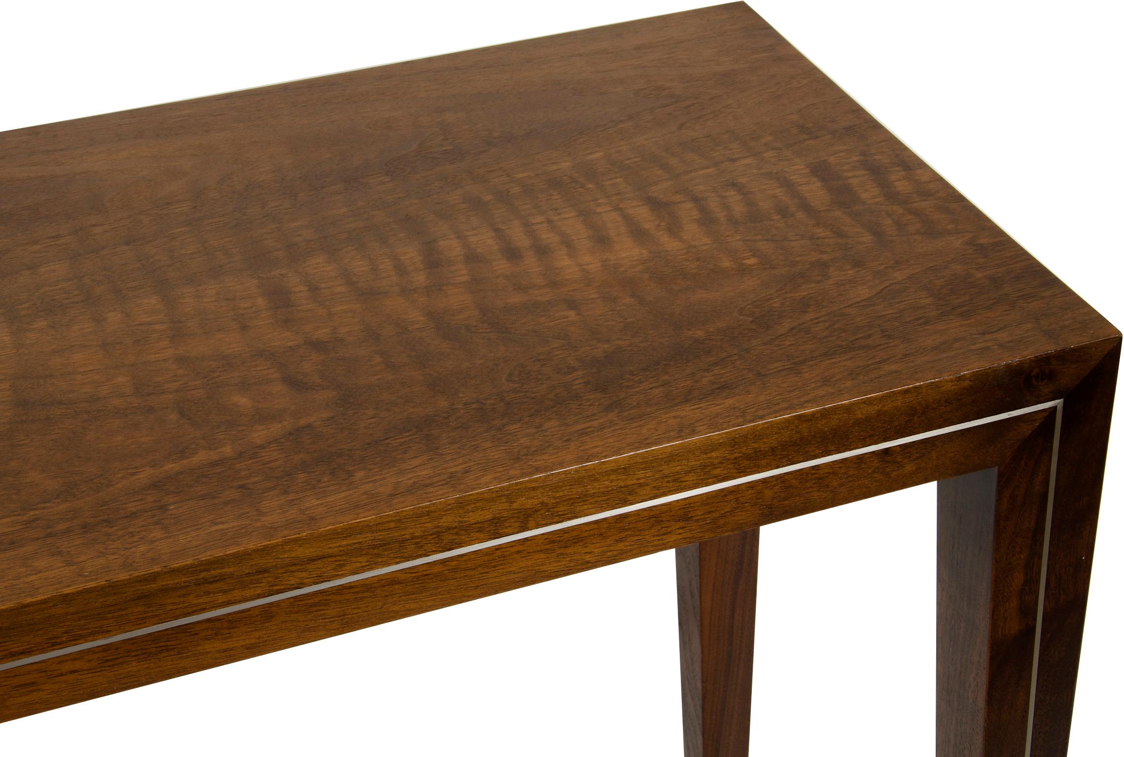 American Walnut Console with Brass or Aluminum Inlay Detail For Sale