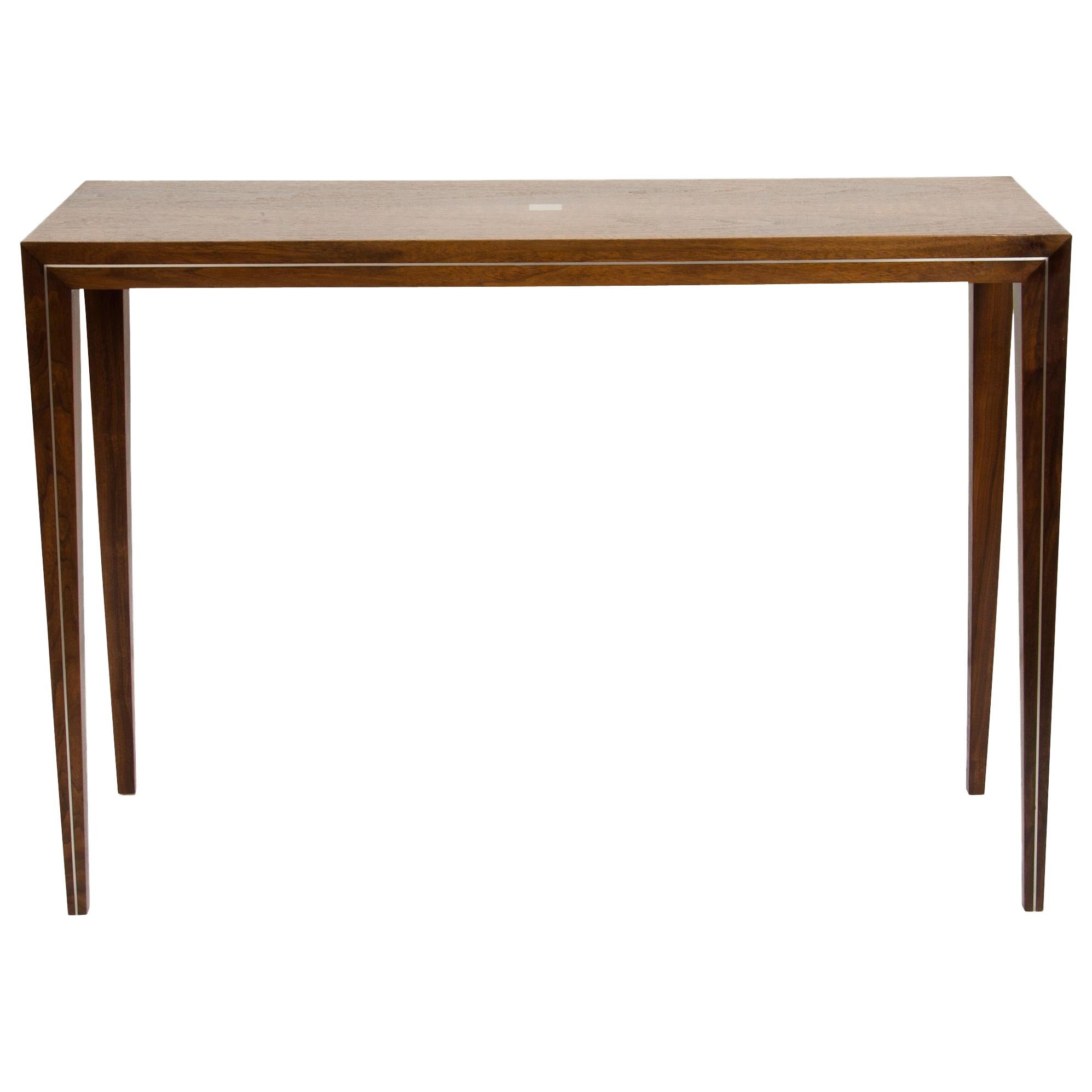 Walnut Console with Brass or Aluminum Inlay Detail