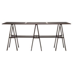 Console in noce con piano in pelle