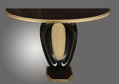 Zeitgenössische Konsole aus Nussbaum mit Blattgold- und Perlmutt-Intarsien