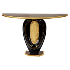 Walnut Contemporary Console with Gold Leaf and Mother of Pearl Inlays