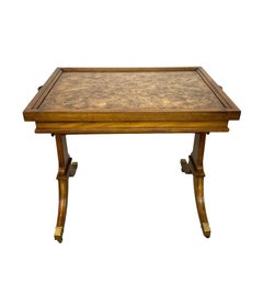 Table à échecs/table à thé convertible en noyer incrusté avec intérieur à backgammon