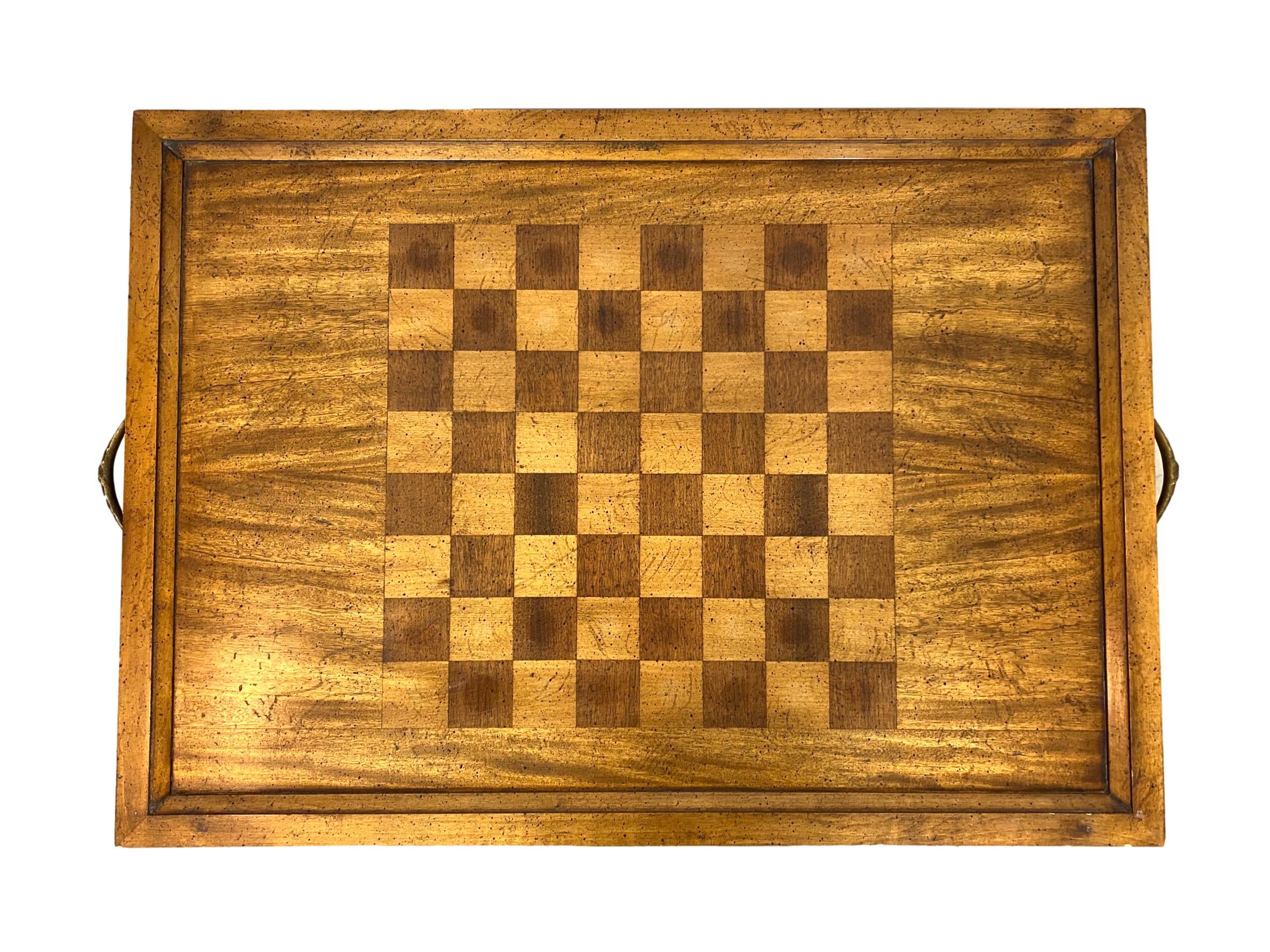 English Walnut Convertible Inlaid Chess Table/Tea Table with Backgammon Board Interior