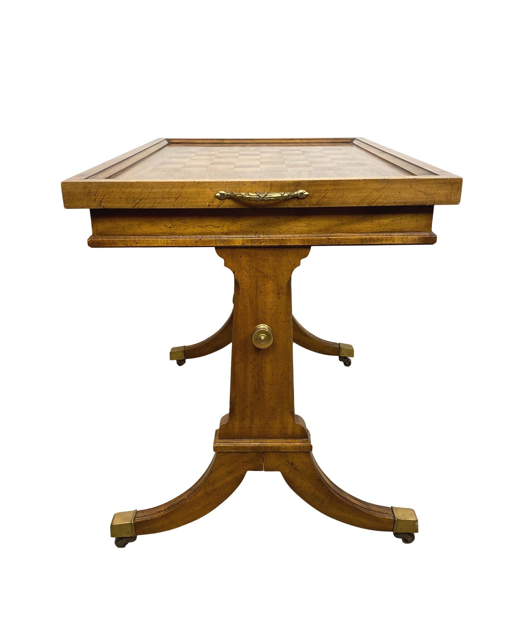 Walnut Convertible Inlaid Chess Table/Tea Table with Backgammon Board Interior 1